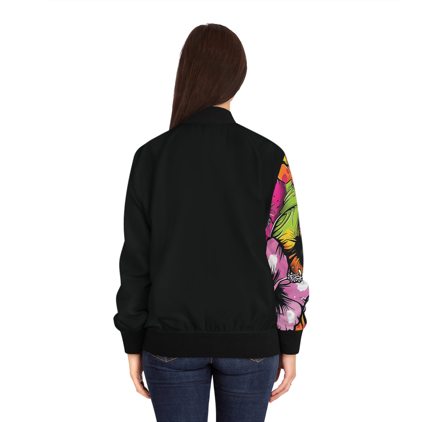 Women's Bomber Jacket - Urban Bloom Stand-Collar All-Over Print