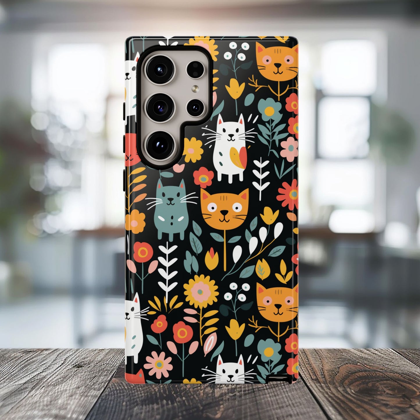 Whimsical Feline Garden iPhone, Samsung or Google Pixel Tough Cases