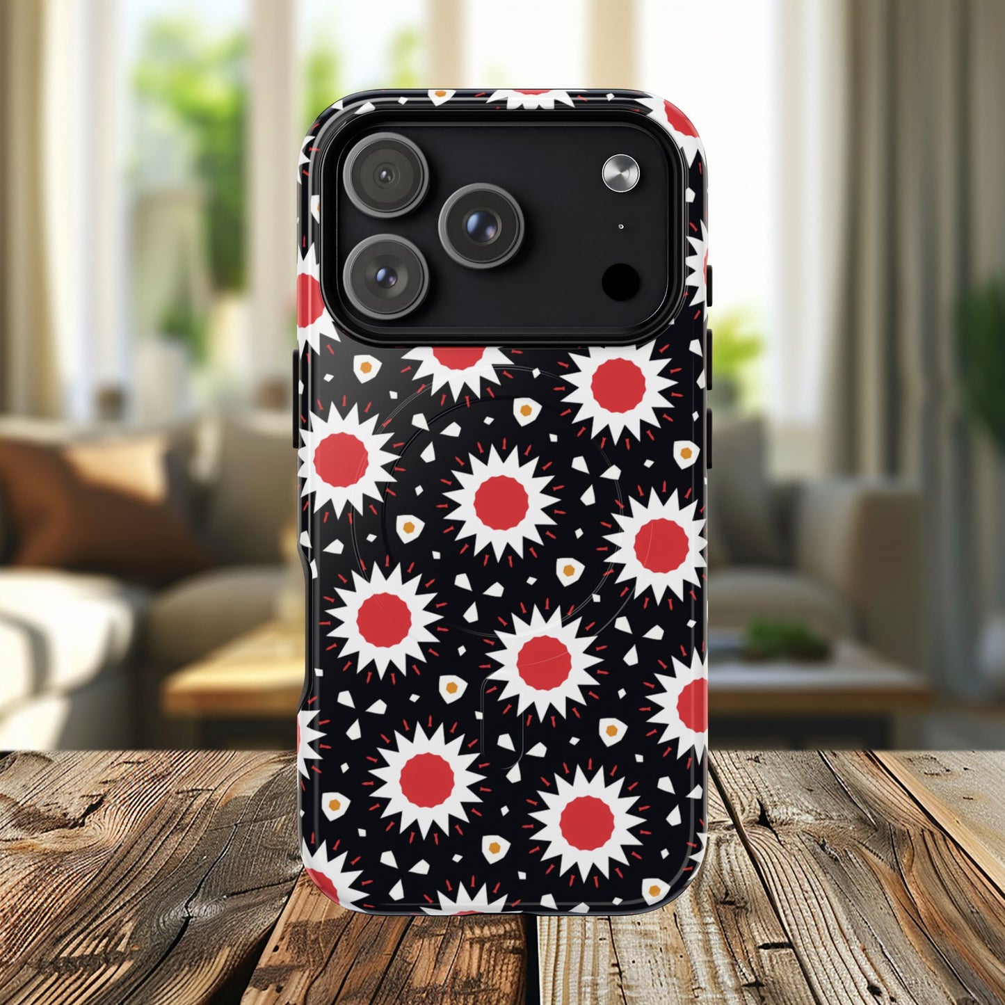 Crimson Spark Radiance Bold Floral Magnetic iPhone Cases, Stylish Tough Cases, Unique iPhone Accessories, Perfect Gift for Her, Trendy Tech Gear.