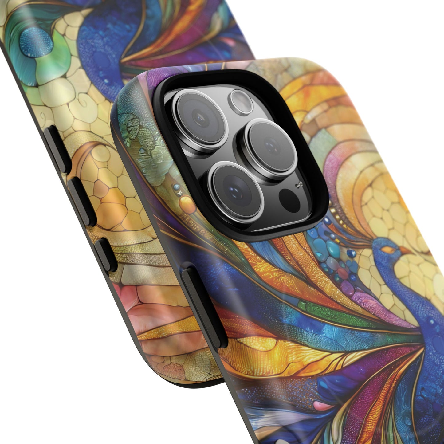 Mosaic Peacock Feathers Magnetic Phone Case, Tough Phone Shell, Vibrant Art Case, Gift for Her, Unique Phone Accessory, Wildlife Lover's Gift, Stained Glass Case.