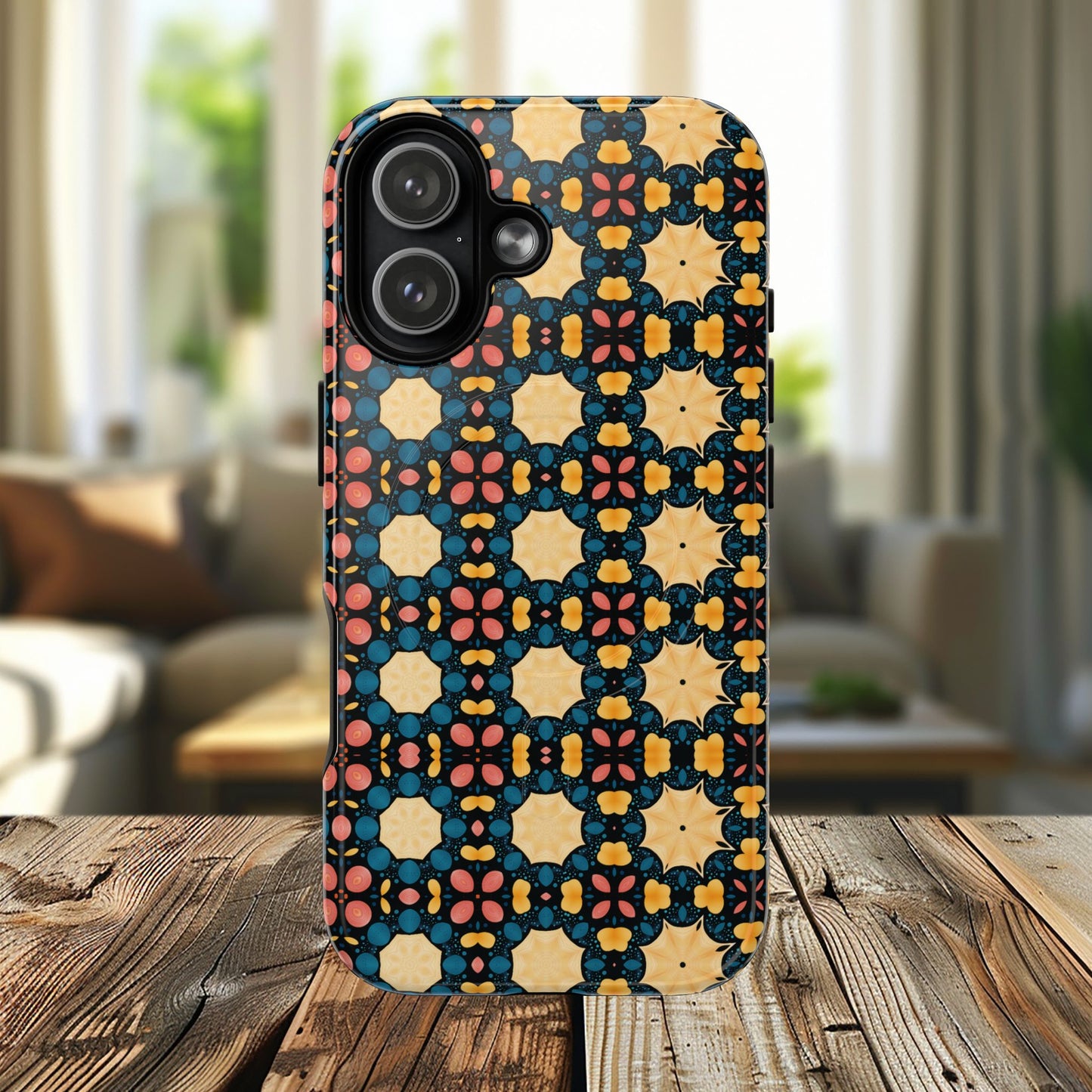 Celestial Spice Tiling Colorful Tough Magnetic iPhone Case, Unique iPhone Cover, Artistic Mobile Shell, Durable Design Accessory, Trendy Gift Idea, MagSafe® iPhone Case.