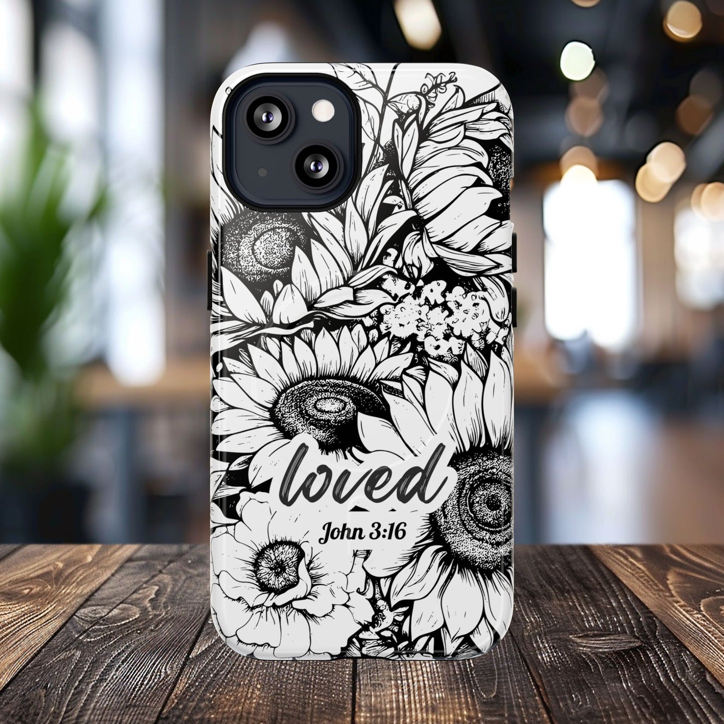 Loved John 3:16, Inspirational Gift, Tough iPhone Magnetic Case Scripture, Sunflower Bible Verse, MagSafe® iPhone® Tough Case, iPhone 14, iPhone 15, iPhone 16, Pro, Pro Max, Plus
