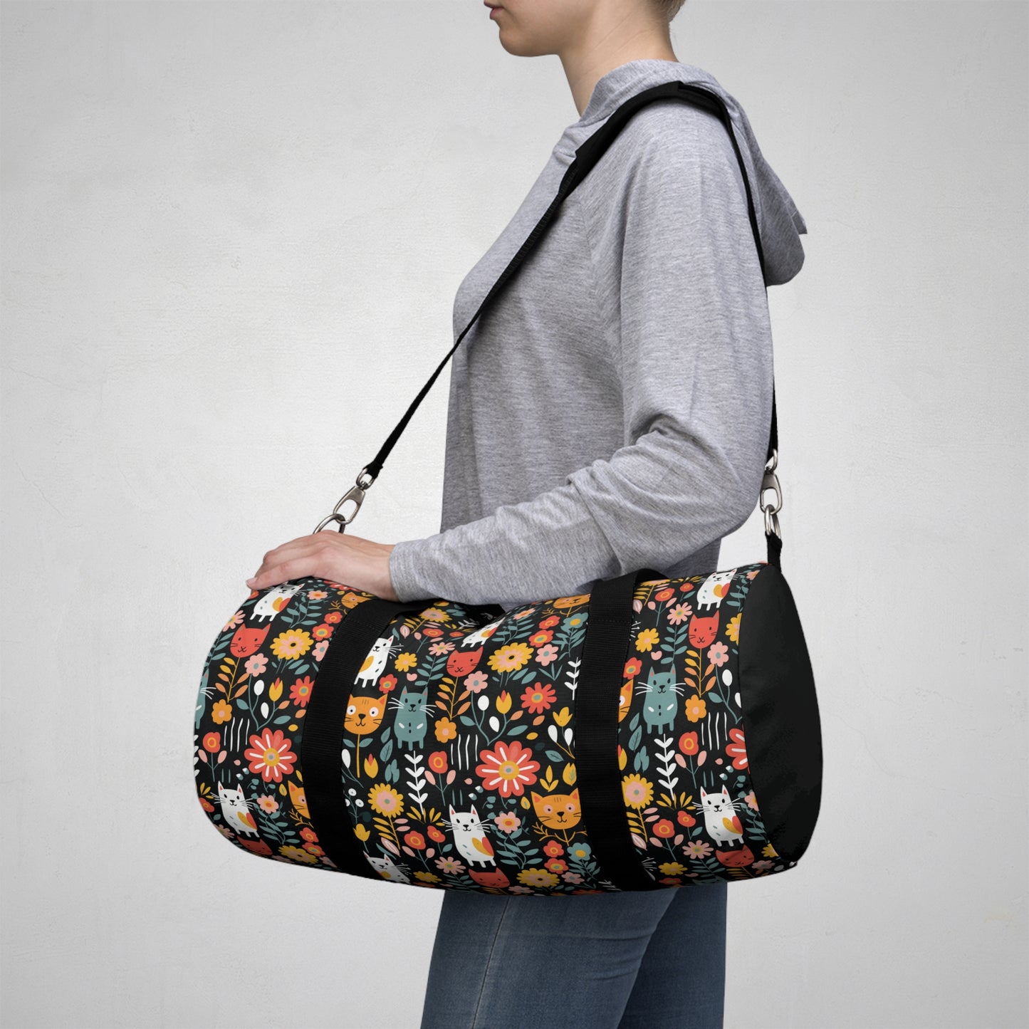 Whimsical Feline Garden Duffel Bag