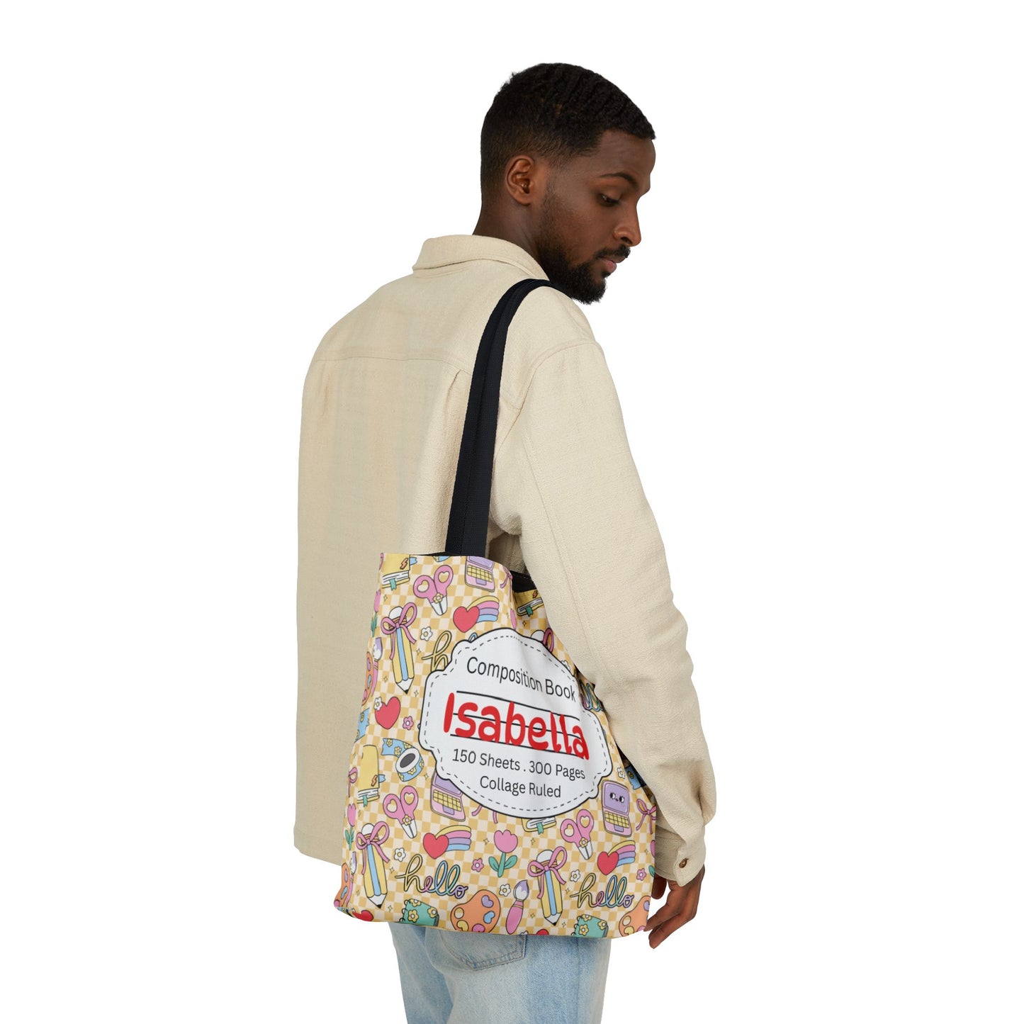 Personalized Doodle Daydream Composition Book Inspired Canvas Tote Bag with Colorful Straps, Cute School Bag, Eco-Friendly Tote, Back to School Shopping Bag, Teacher Gift Idea