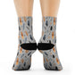 Whispering Feathers Grey Crew Socks - Soft & Elastic Polyester/Spandex Blend - One Size Fits All