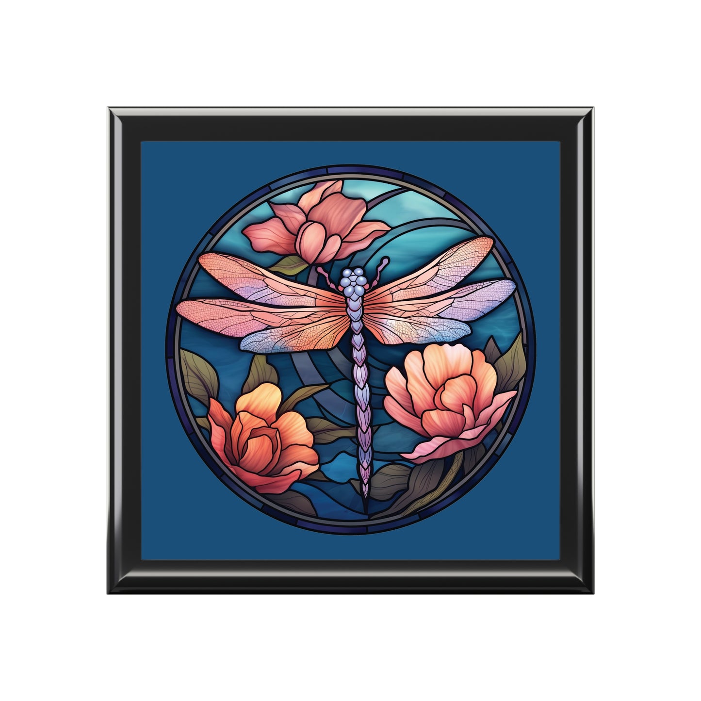 Dragonfly Floral Jewelry Box — Stained-Glass Style Trinket Keepsake