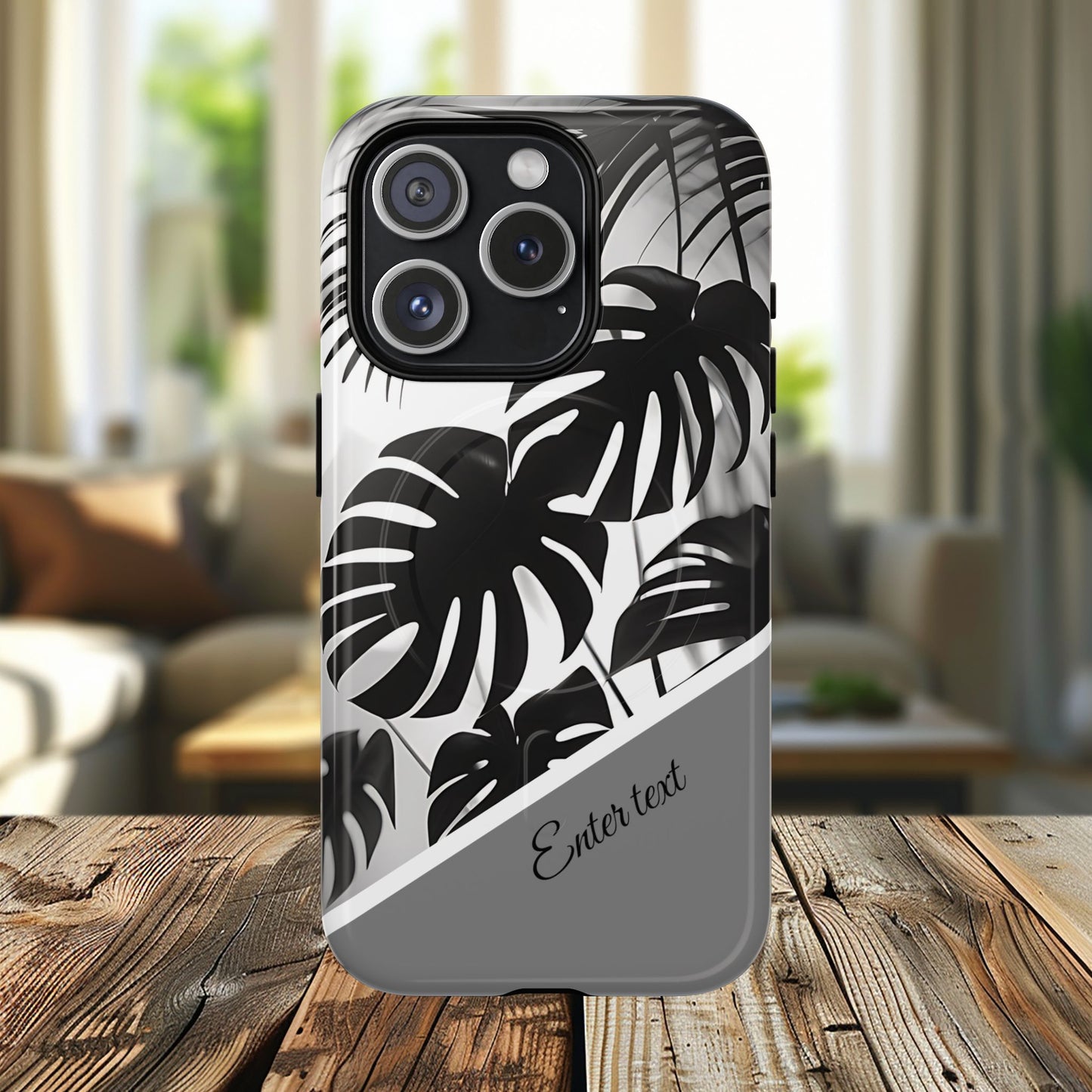 Personalized Monochrome Monstera Tropical Phone Case - Tough Magnetic MagSafe® Cases, Gifts for Nature Lovers, Stylish Phone Accessories, Gifts for Her.