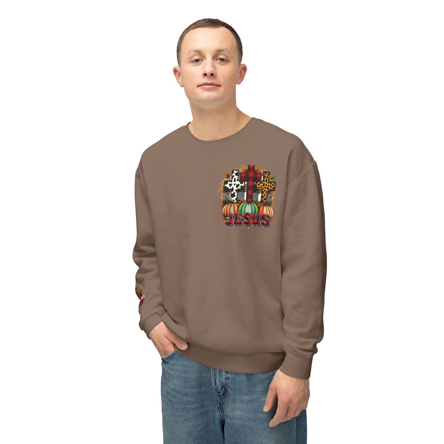 Faithful Harvest Cross Unisex Lightweight Crewneck Sweatshirt