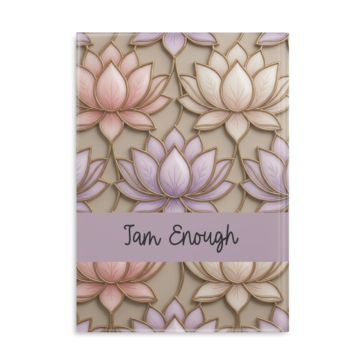 Personalized Stained Glass Lotus Blossom Hardcover Notebook — Custom Name and Affirmation Puffy Cover Journal.