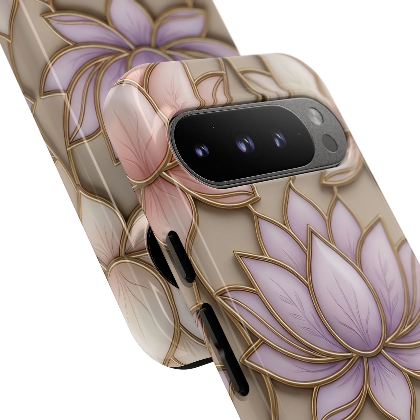 Personalized Lotus Floral Stained Glass Effect Tough Phone Case