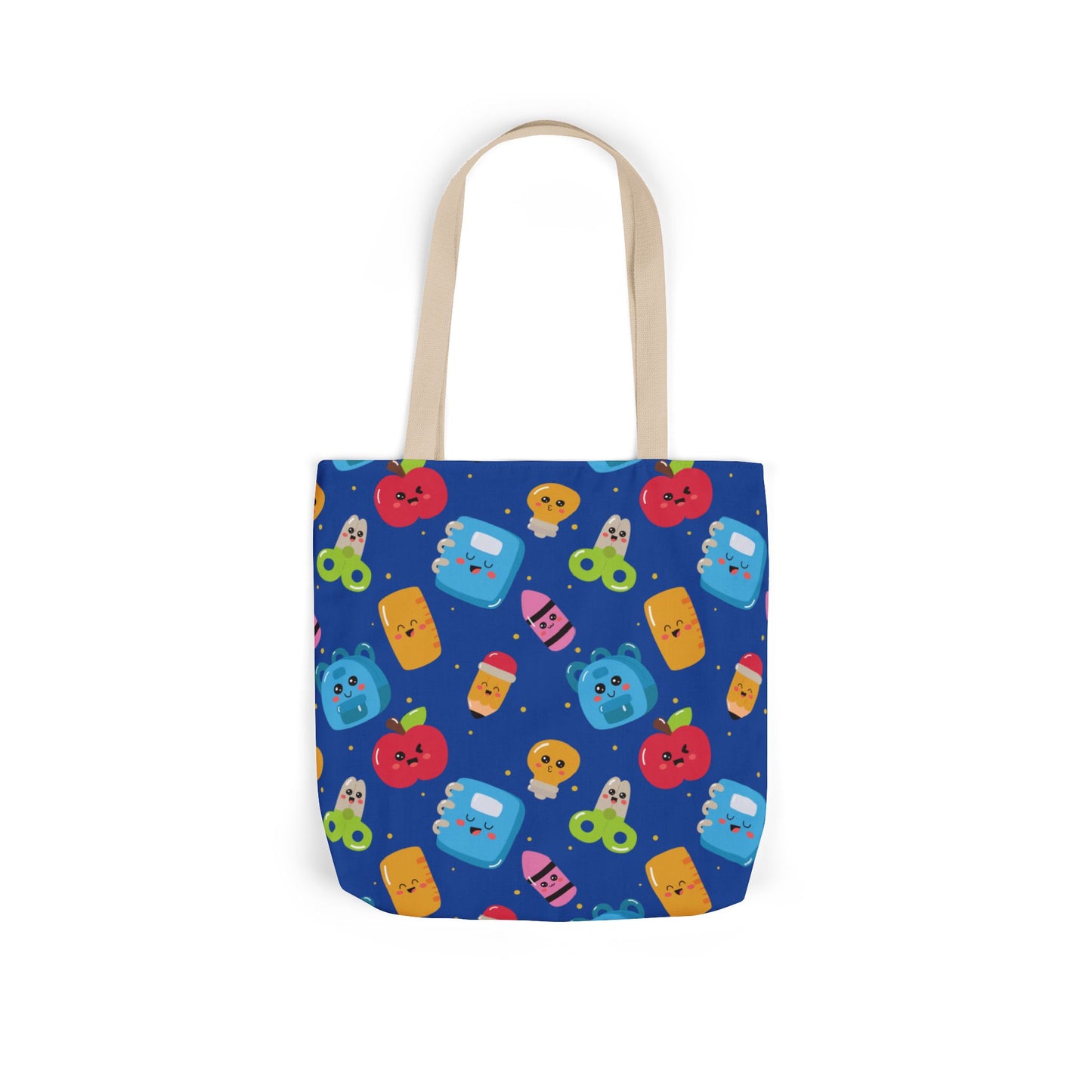 Personalized Blue Kawaii Composition Book Inspired Canvas Tote Bag with Colorful Straps, Cute School Bag, Eco-Friendly Tote, Back to School Shopping Bag, Teacher Gift Idea