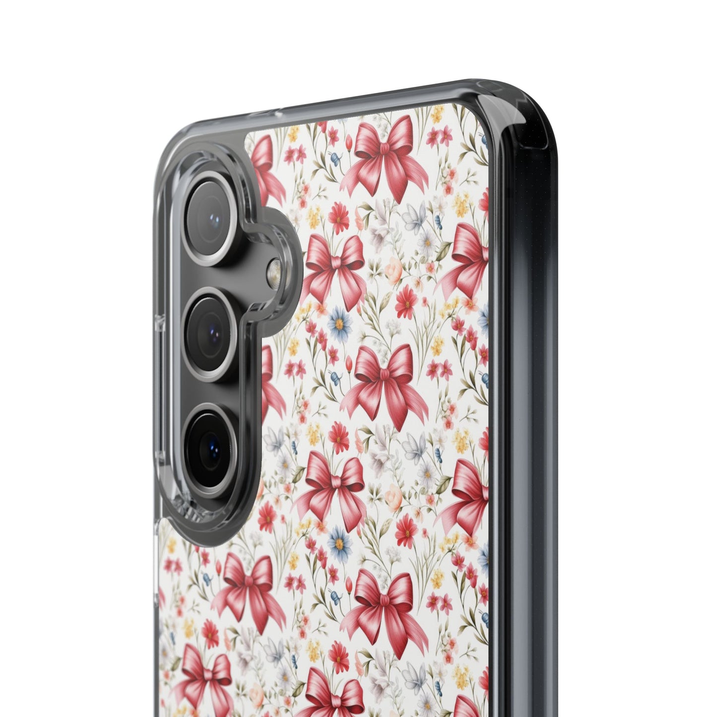 Personalized Rosette Coquette Floral Bow Clear iPhone, Samsung Cases — Custom Name Phone Cover