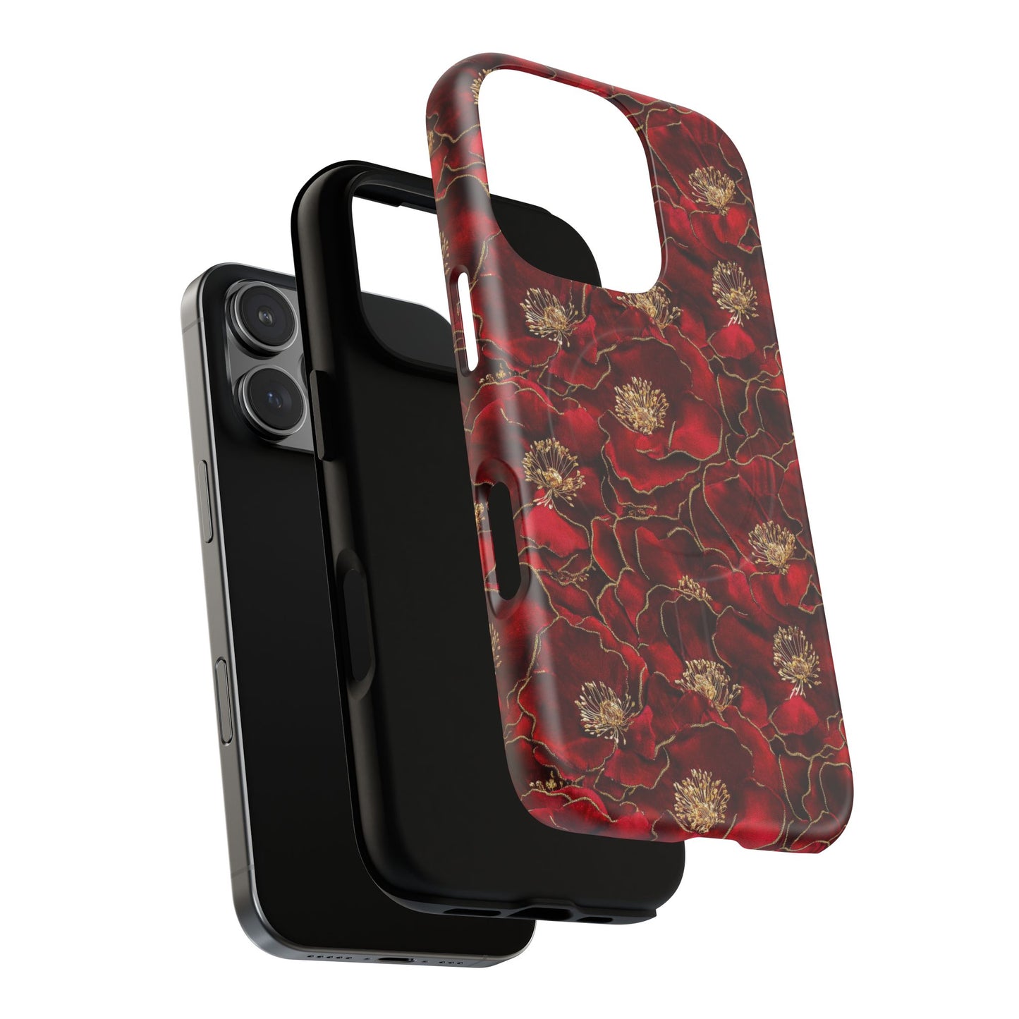 Midnight Poppy Luxe Tough iPhone Magnetic Case, Unique Flower iPhone Cover, Durable Floral Design, Gift for Her, Gift for Mother's.