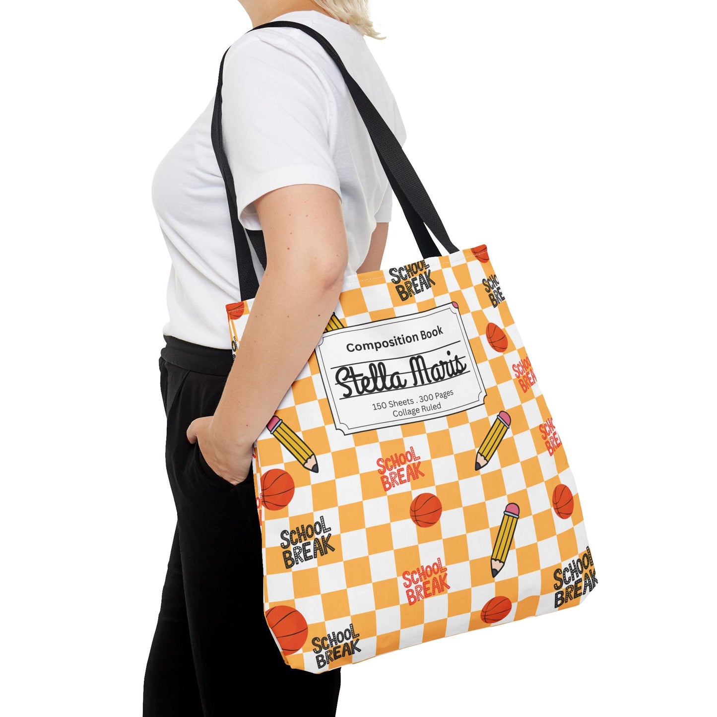 Personalized Orange Schoolyard Chic Composition Book Inspired Tote Bag, Back to School Tote, Teacher Gift, Kids Bag, Custom Name Bag, Educational Accessories, Back to School Tote Bag.