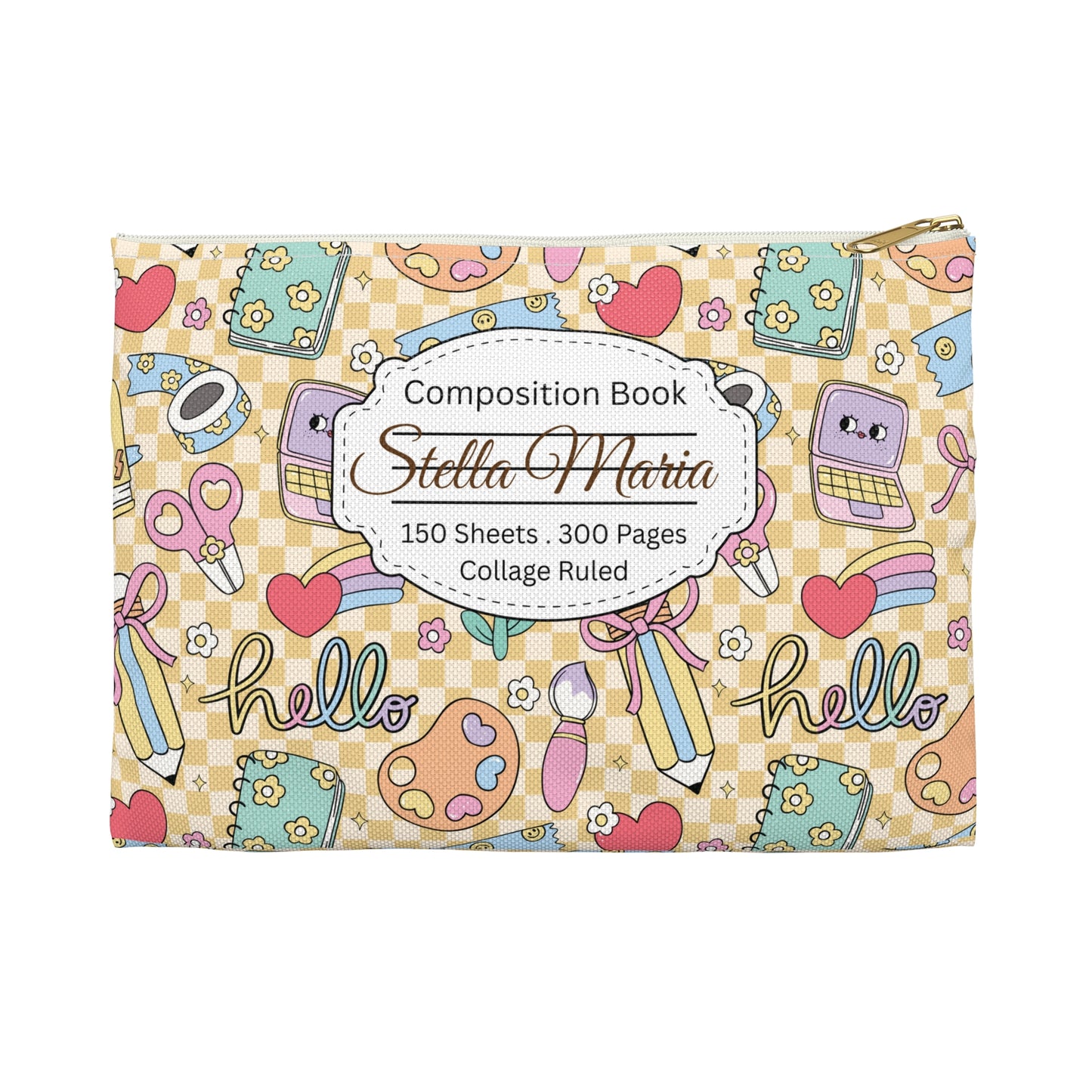 Personalized Doodle Daydream Composition Book Inspired Accessory Pouch, Kids School Supplies, Classroom Organizer, Teacher Gift, Fun Stationery Case, Back to School