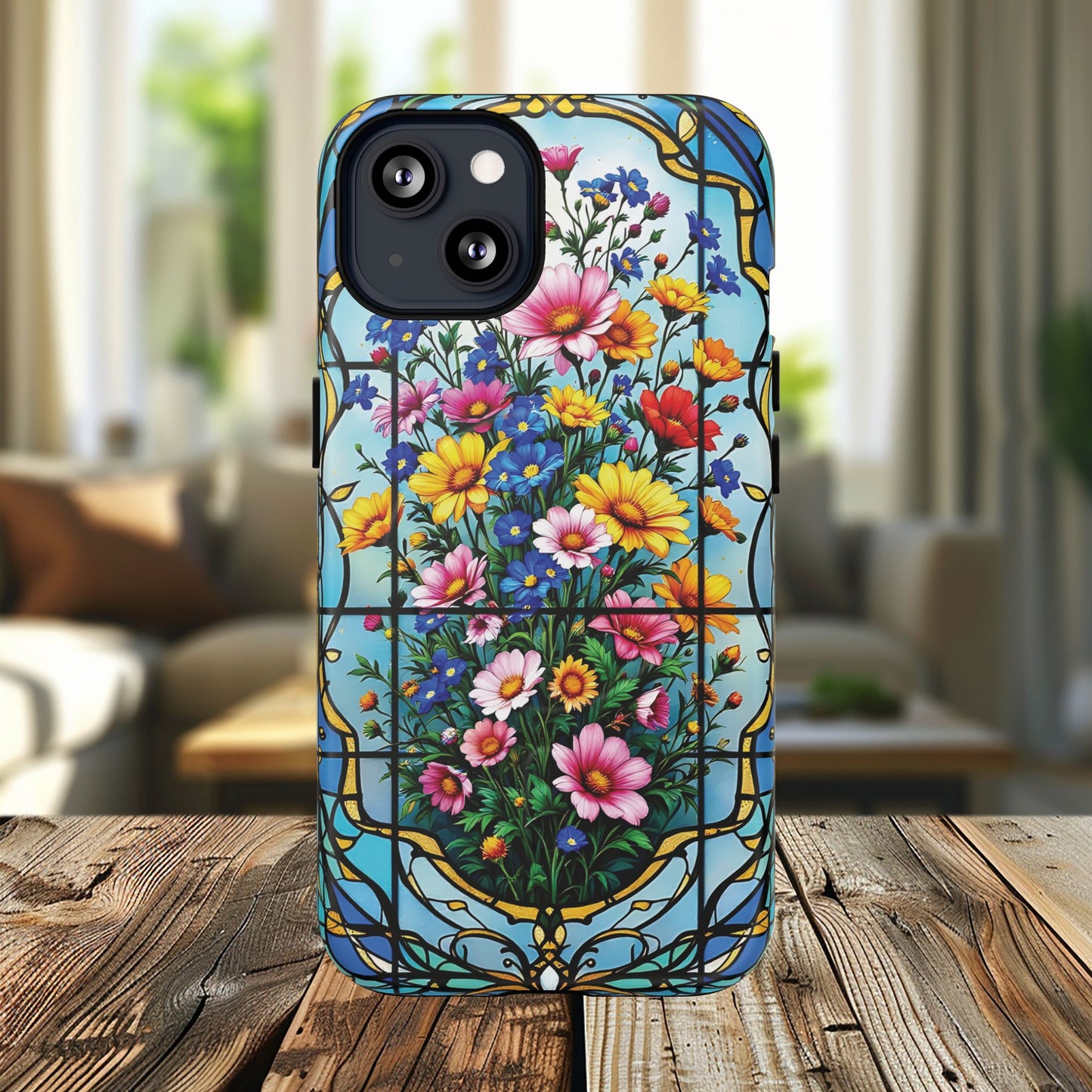 Floral Stained Glass Tough Magnetic Case, Durable Phone Cover, Gift for Nature Lovers, Unique Floral Design, Phone Accessories for All Occasions.
