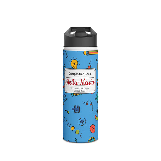 Personalized Classroom Couture Composition Book Inspired Stainless Steel Water Bottle for Kids, School Supplies, Eco-Friendly Drinkware, Back to School, Teacher Gifts
