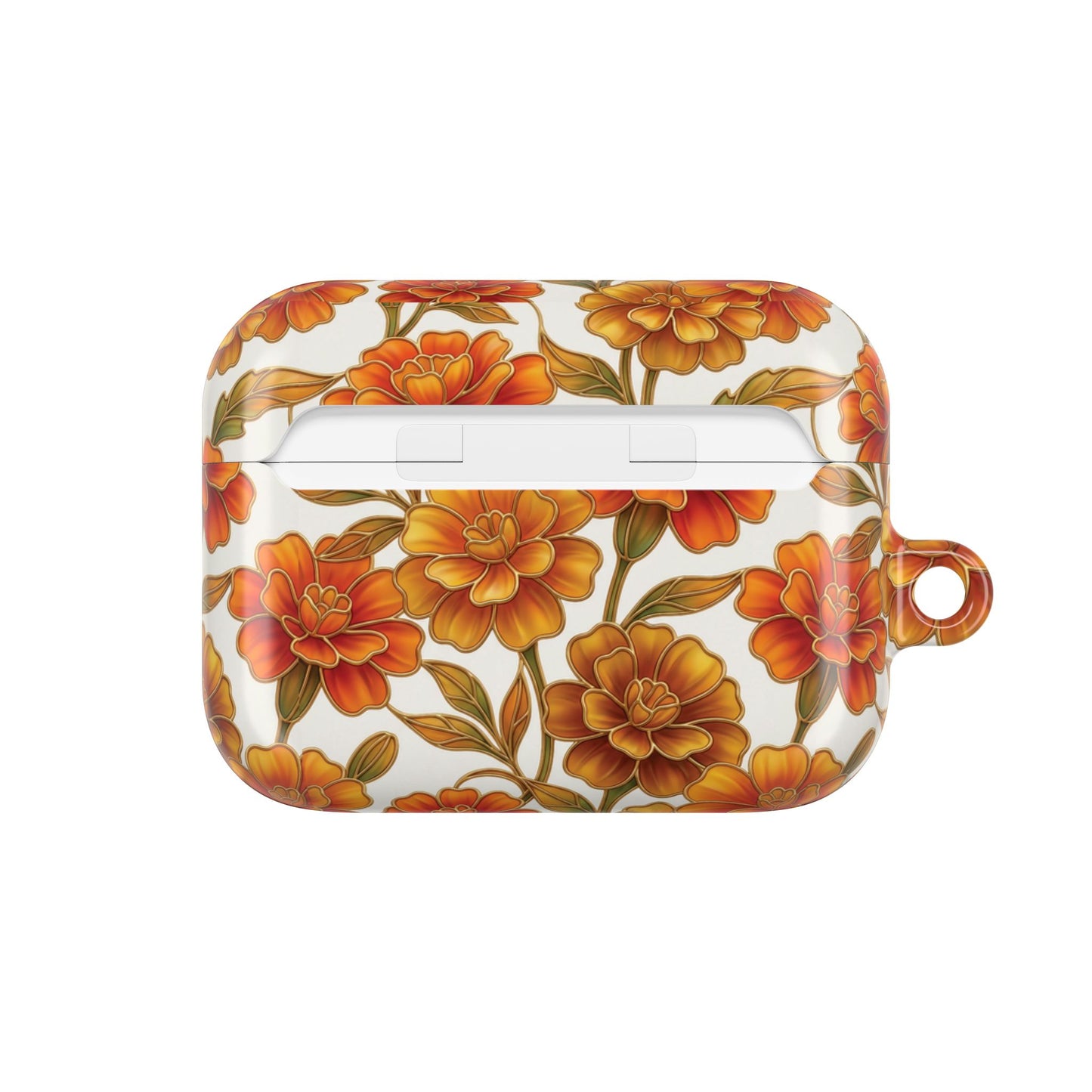 Stained Glass Effect Floral Orange Marigold AirPod Case — Personalized Name Option