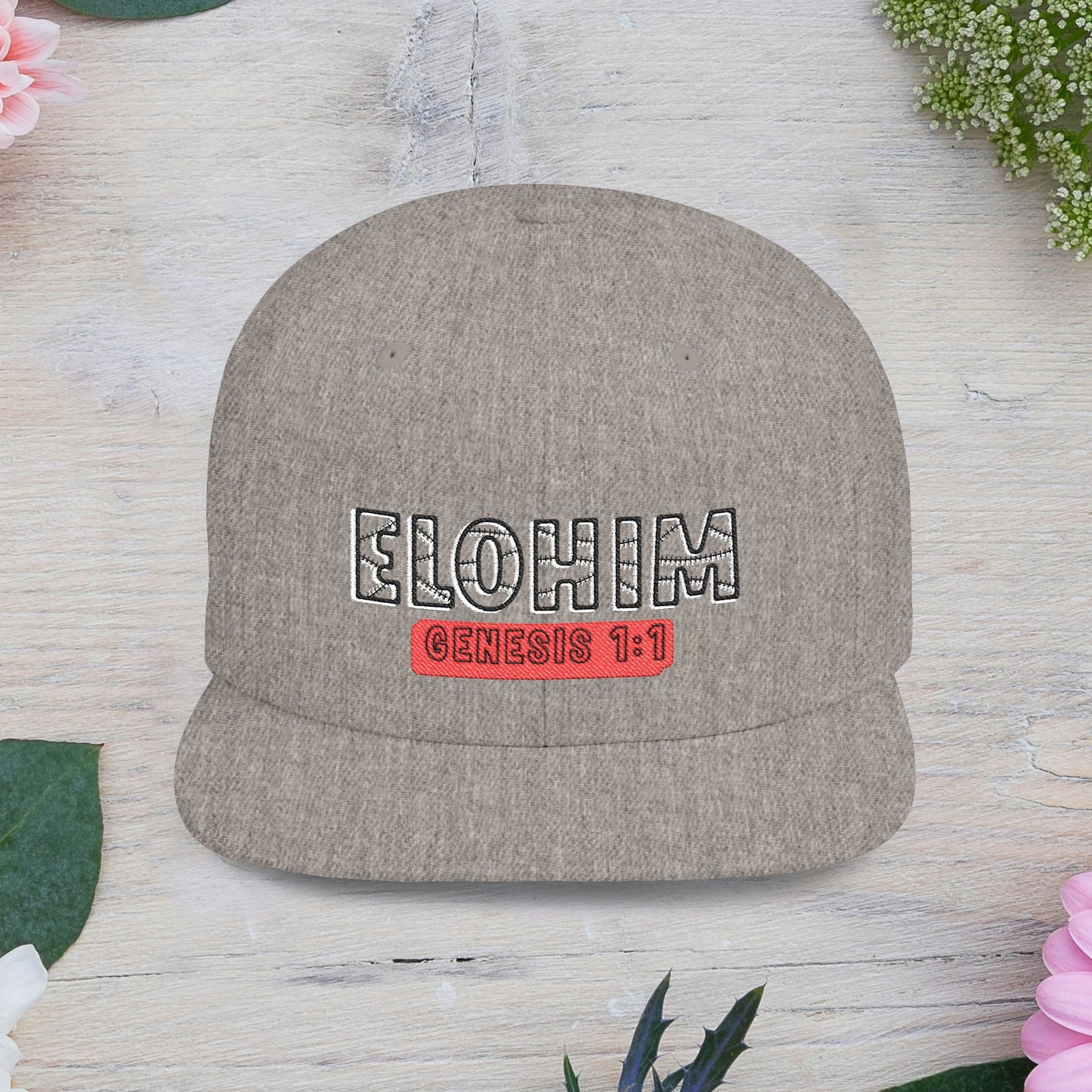 Embroidery 'ELOHIM' & 'GENESIS 1:1' Flat Bill Snapback Hat, Stylish Cap for Everyday Wear, Church Events, Gift for Him/Her, Streetwear Accessory, Casual Fashion