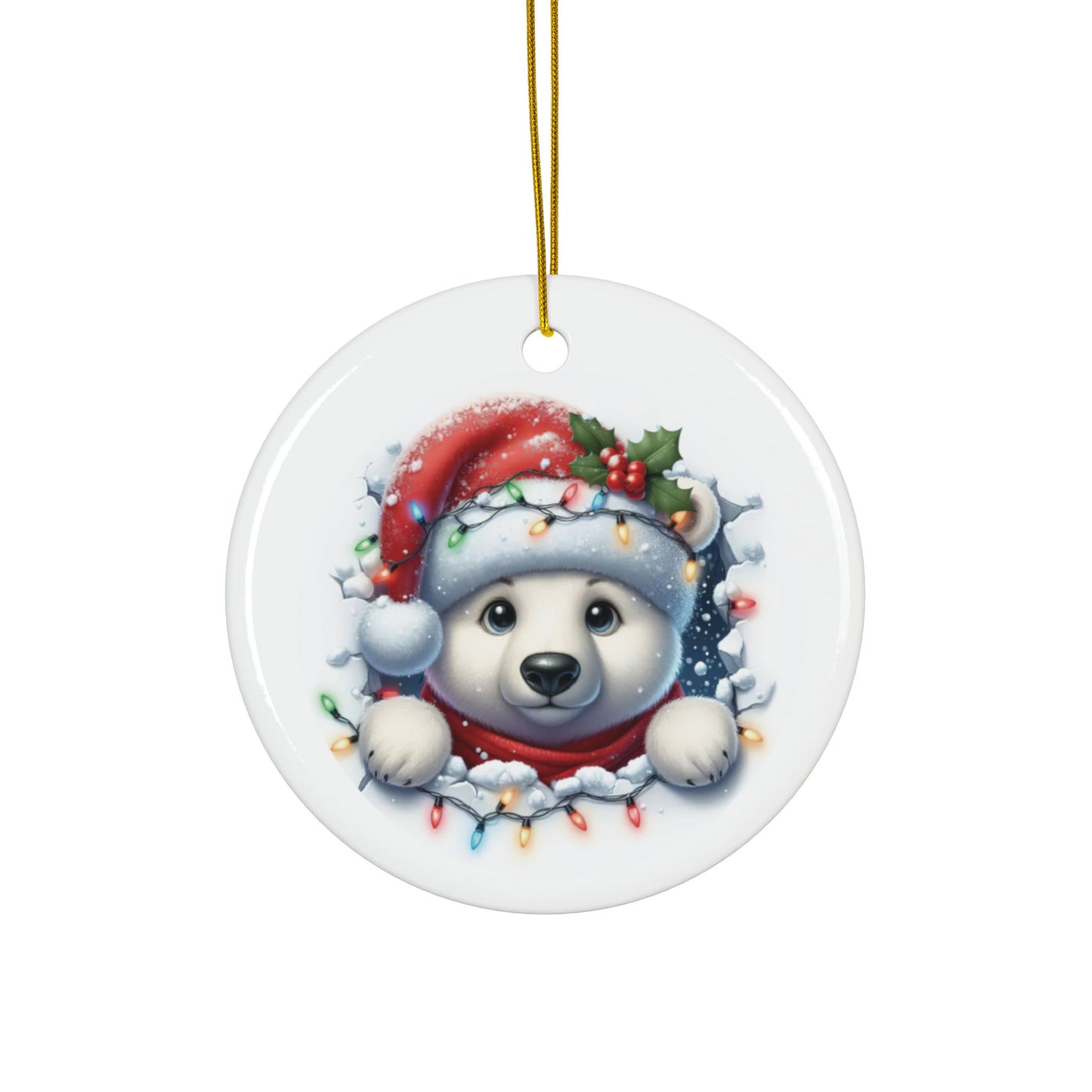 Polar Bear Ceramic Ornaments, 2-Side Print, (1pc, 3pcs, 5pcs, 10pcs)