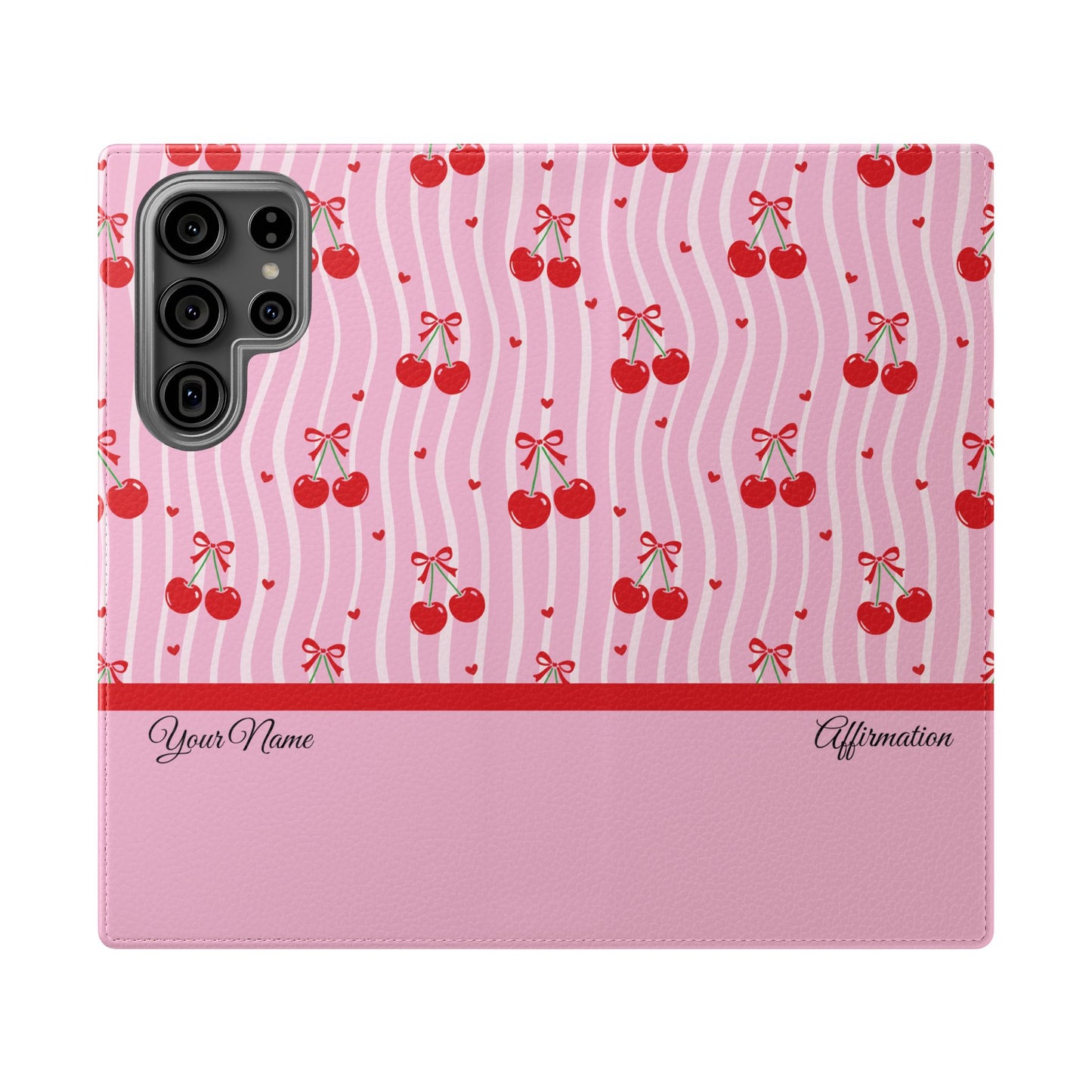 Personalized Cherry Blossom Dreams Flip iPhone and Samsung Cases — Wallet Folio with Name & Affirmation.