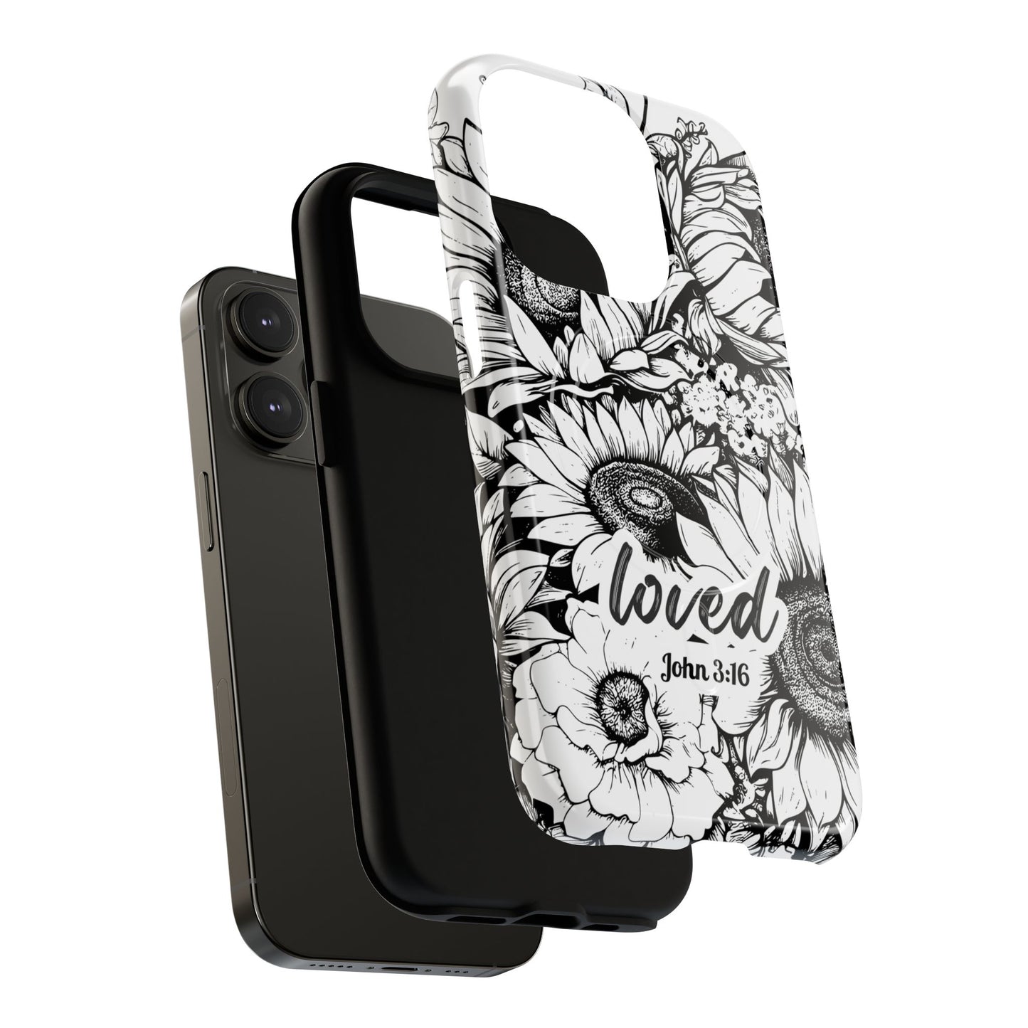 Loved John 3:16, Inspirational Gift, Tough iPhone Magnetic Case Scripture, Sunflower Bible Verse, MagSafe® iPhone® Tough Case, iPhone 14, iPhone 15, iPhone 16, Pro, Pro Max, Plus