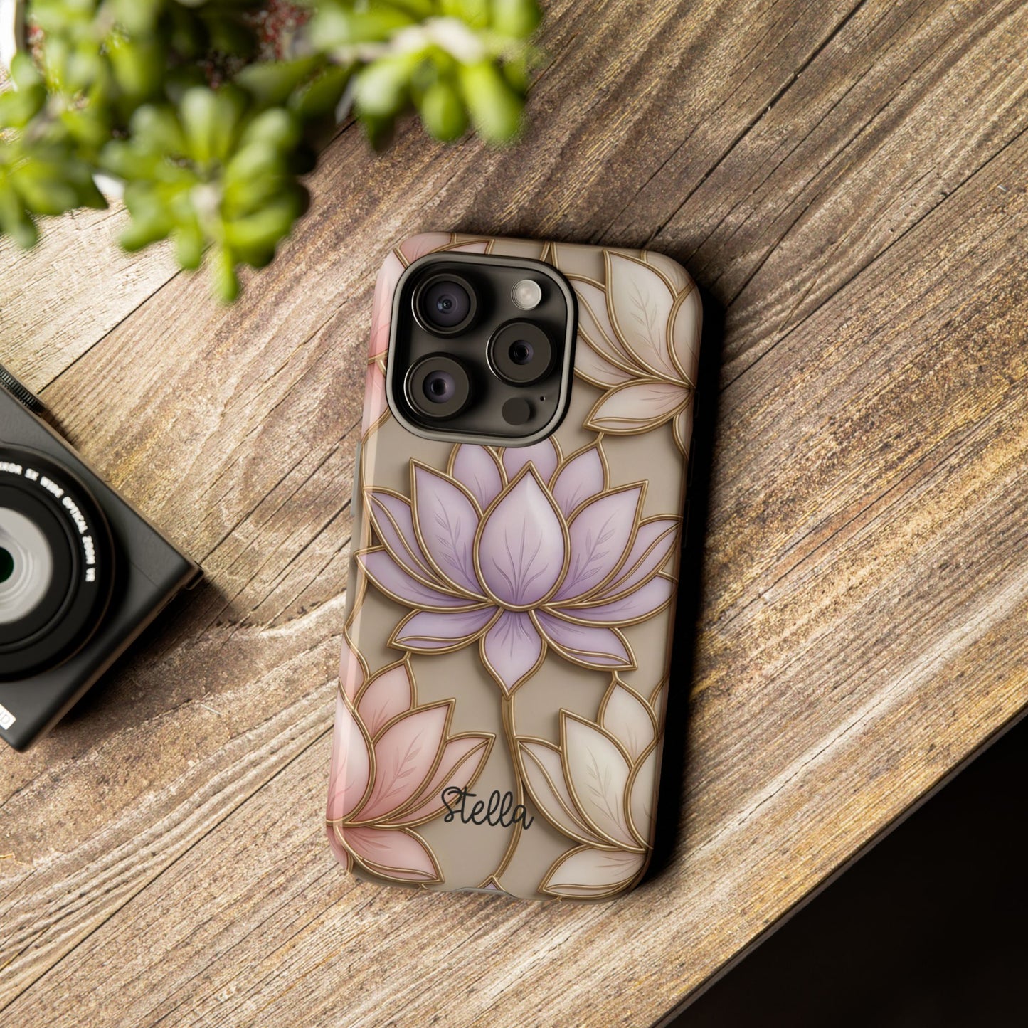 Personalized Lotus Floral Stained Glass Effect Tough Phone Case