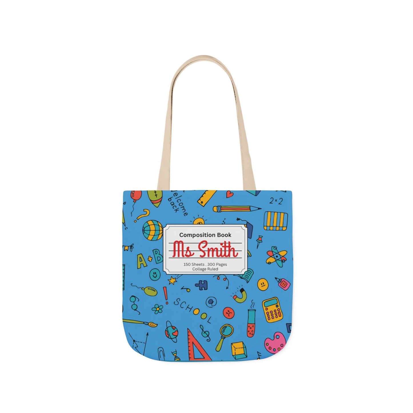 Personalized Classroom Couture Composition Book Inspired Canvas Tote Bag with Colorful Straps, Cute School Bag, Eco-Friendly Tote, Back to School Shopping Bag, Teacher Gift Idea