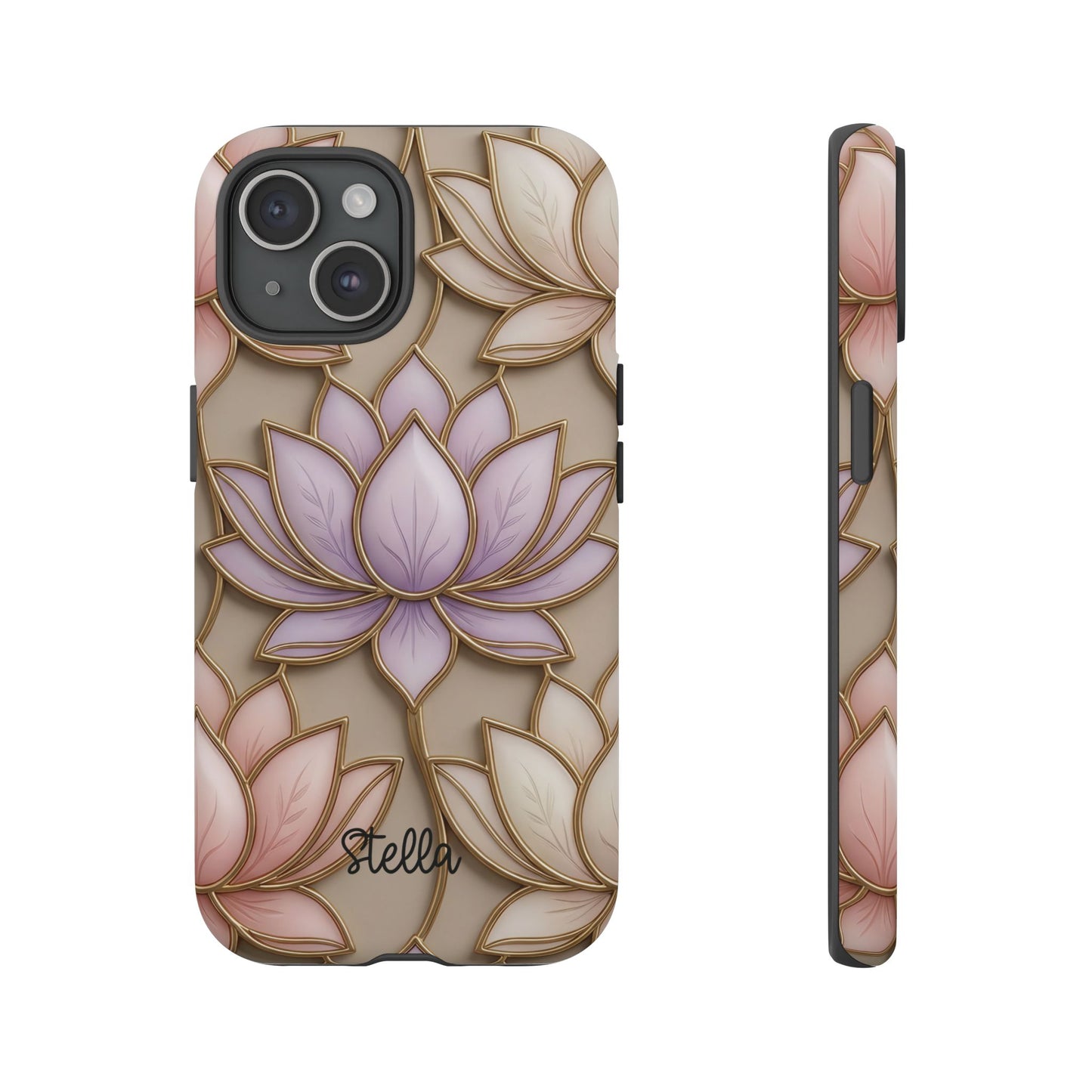 Personalized Lotus Floral Stained Glass Effect Tough Phone Case