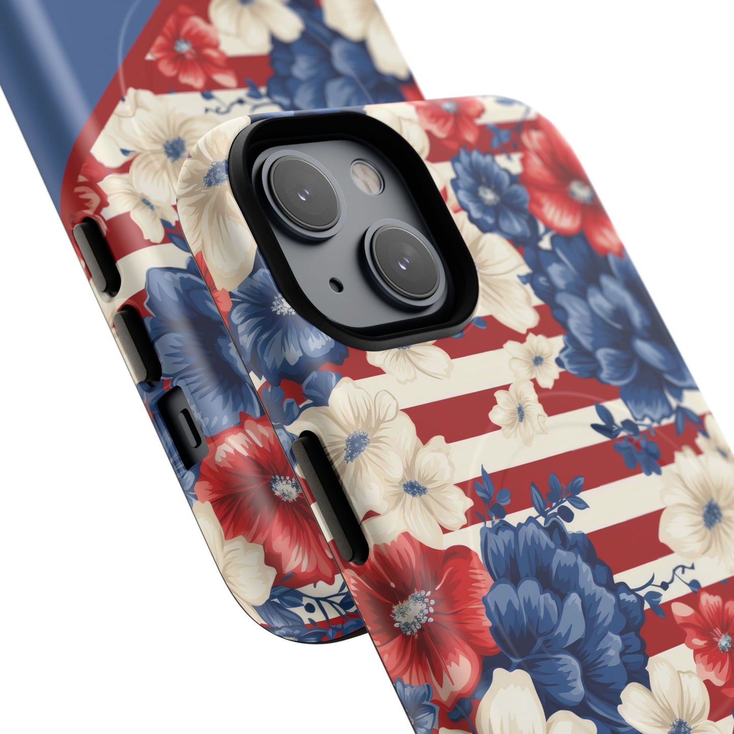 Personalized Stars, Stripes & Petals Tough Magnetic MagSafe Case, Patriotic Cover, Floral Design, Durable Protection, Gift for Her, Summer Vibes