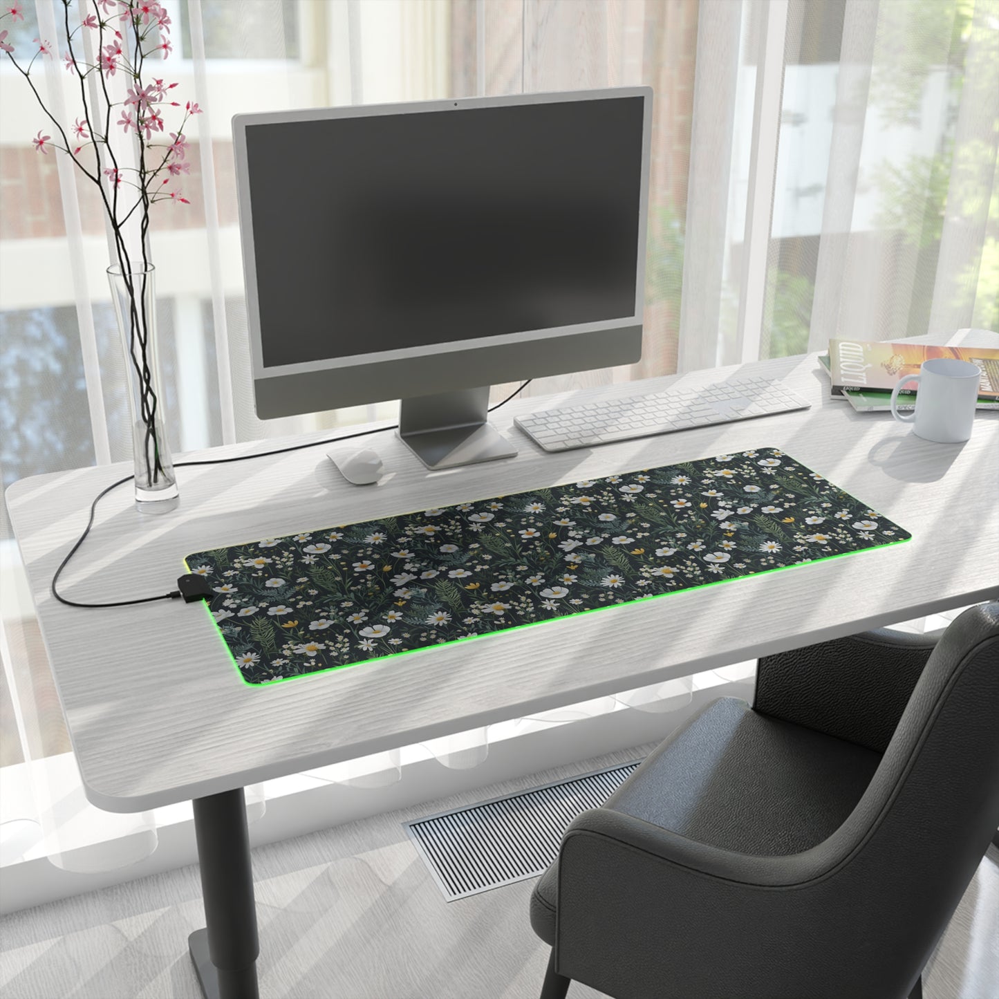 Daisy Delight Floral LED Gaming Mouse Pad – Custom Designed RGB Computer Accessory.