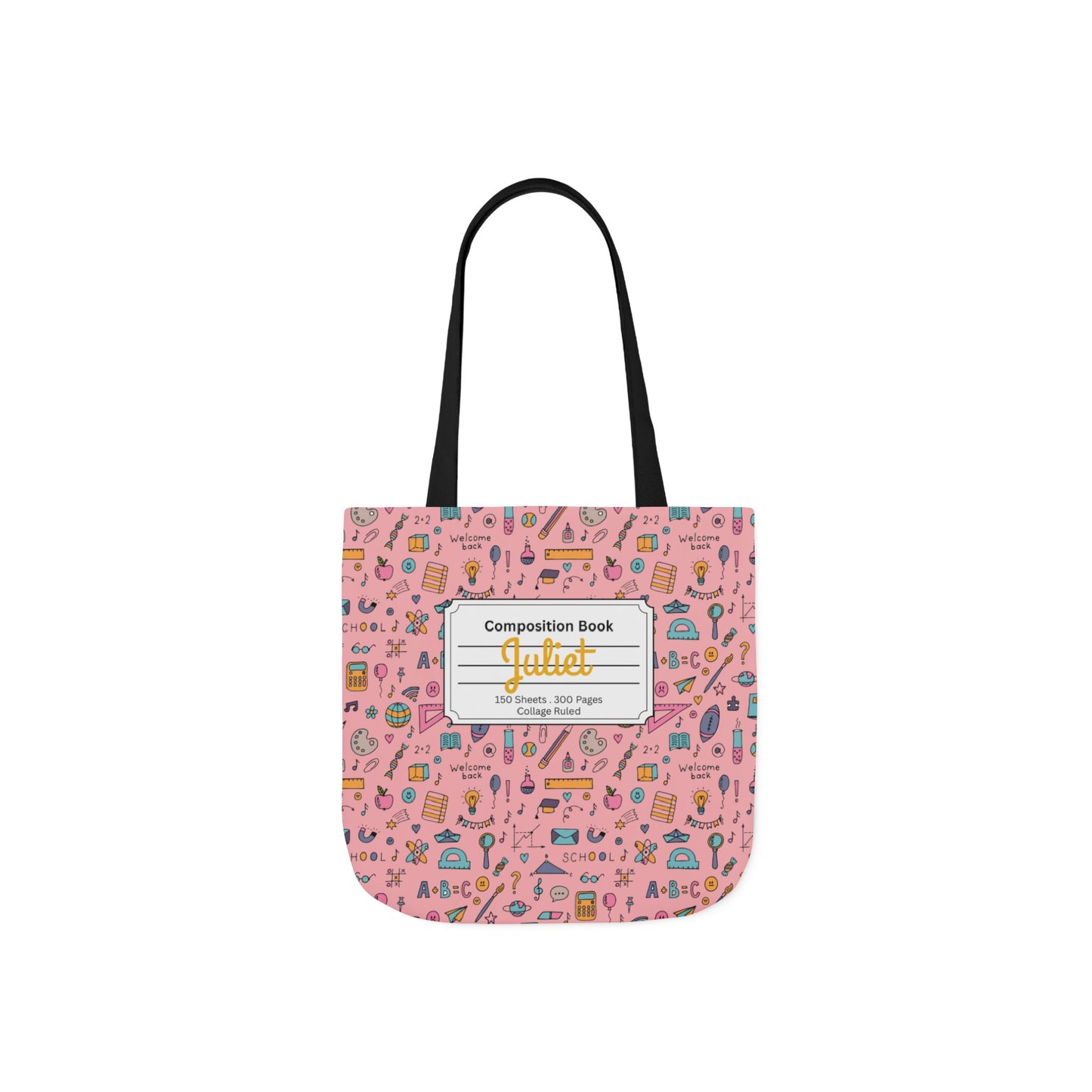 Personalized Pink Chalkboard Chic Composition Book Inspired Canvas Tote Bag with Colorful Straps, Cute School Bag, Eco-Friendly Tote, Back to School Shopping Bag, Teacher Gift Idea