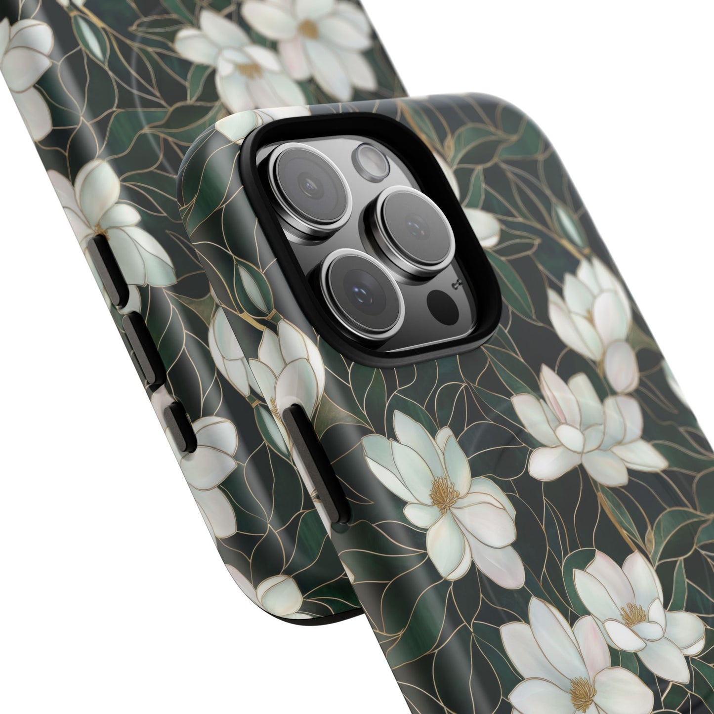 Midnight Magnolia Tough iPhone Magnetic Case, Stylish Stained Glass iPhone Protection, Nature Lover Gift, Spring Vibes