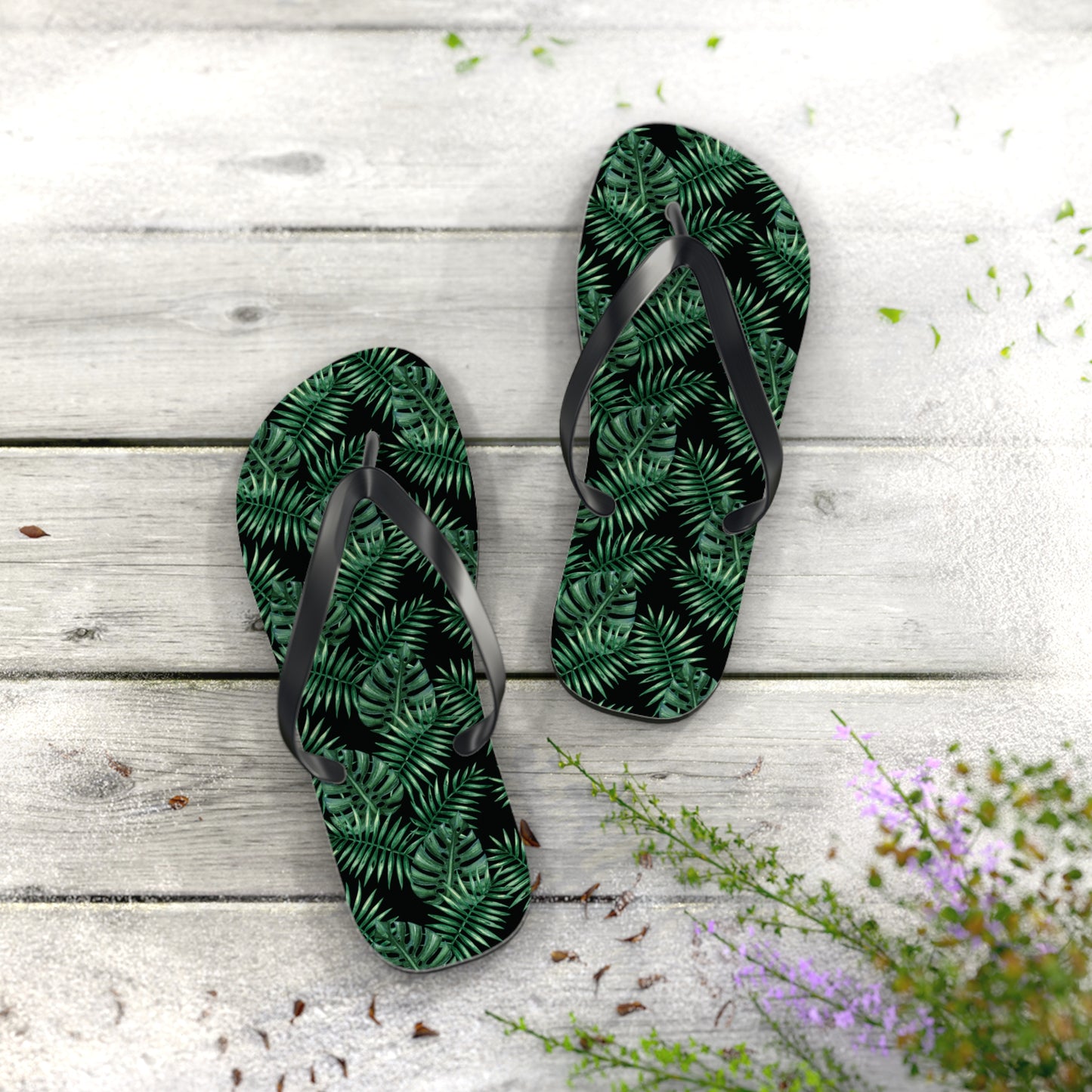 Black Tropical Bliss Flip Flops