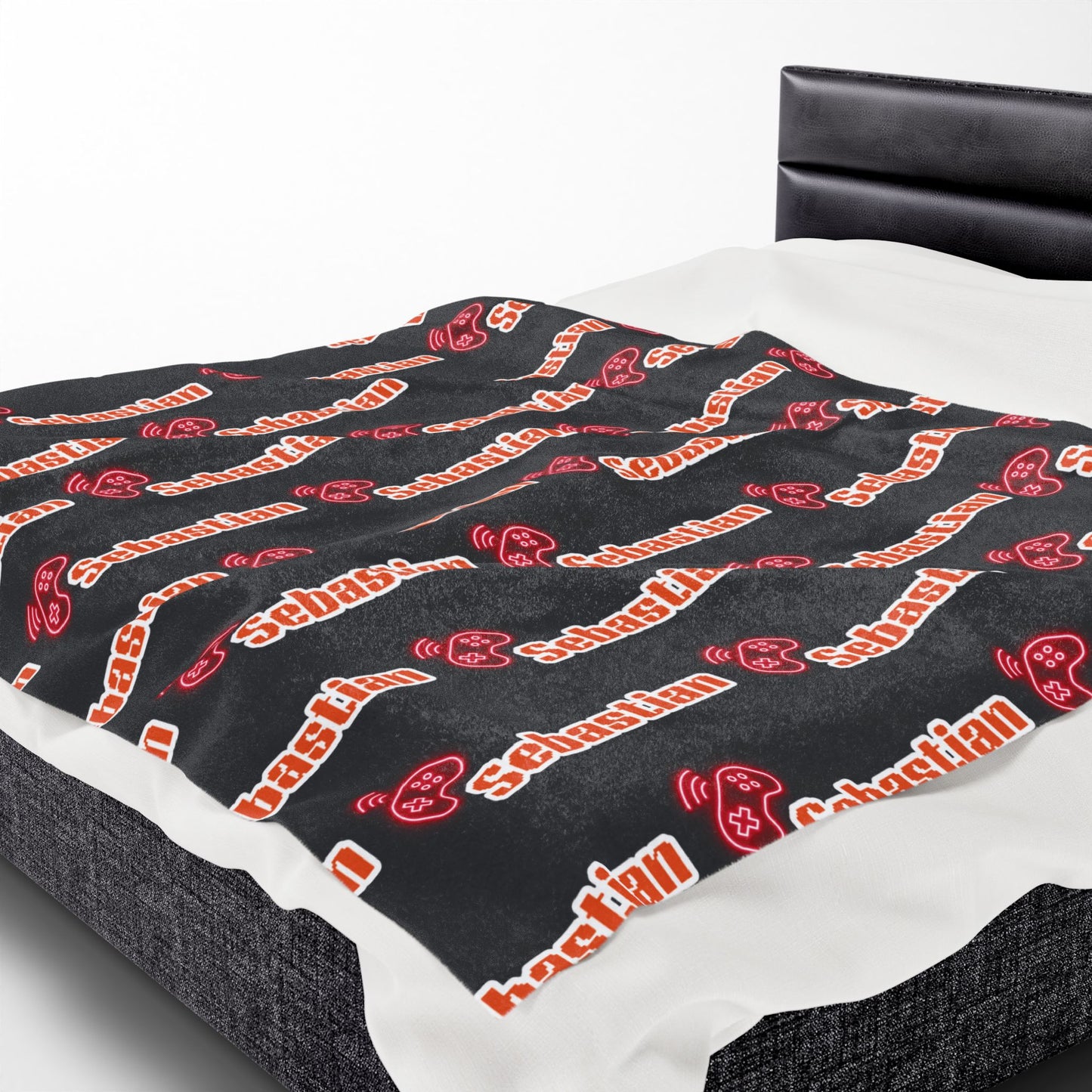 Personalized Name Velveteen Plush Blanket — Retro Script Pattern Cozy Throw, Gift for Her, Gift for Him