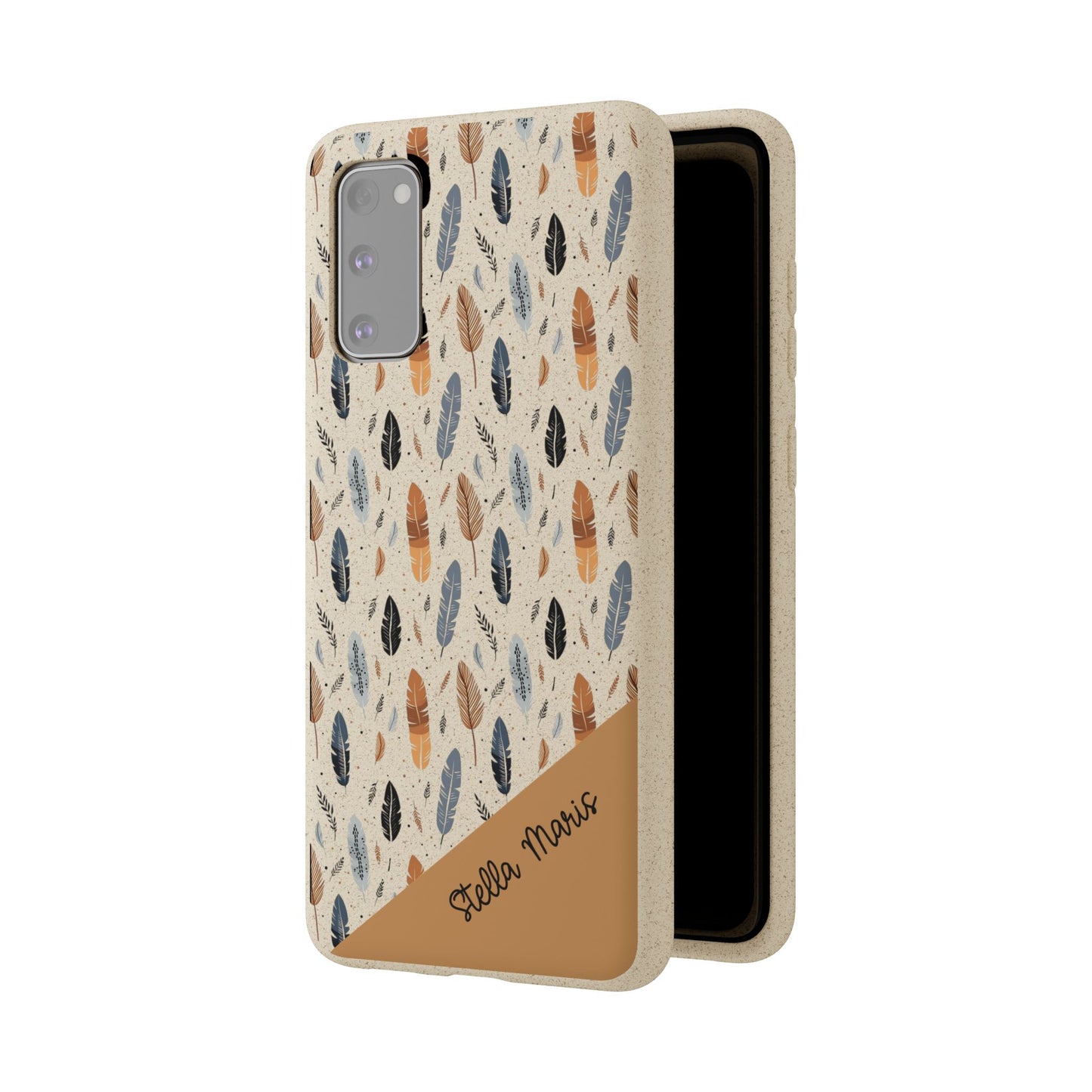 Personalized Whispering Feathers Samsung and iPhone Biodegradable Case, Custom Name Case.