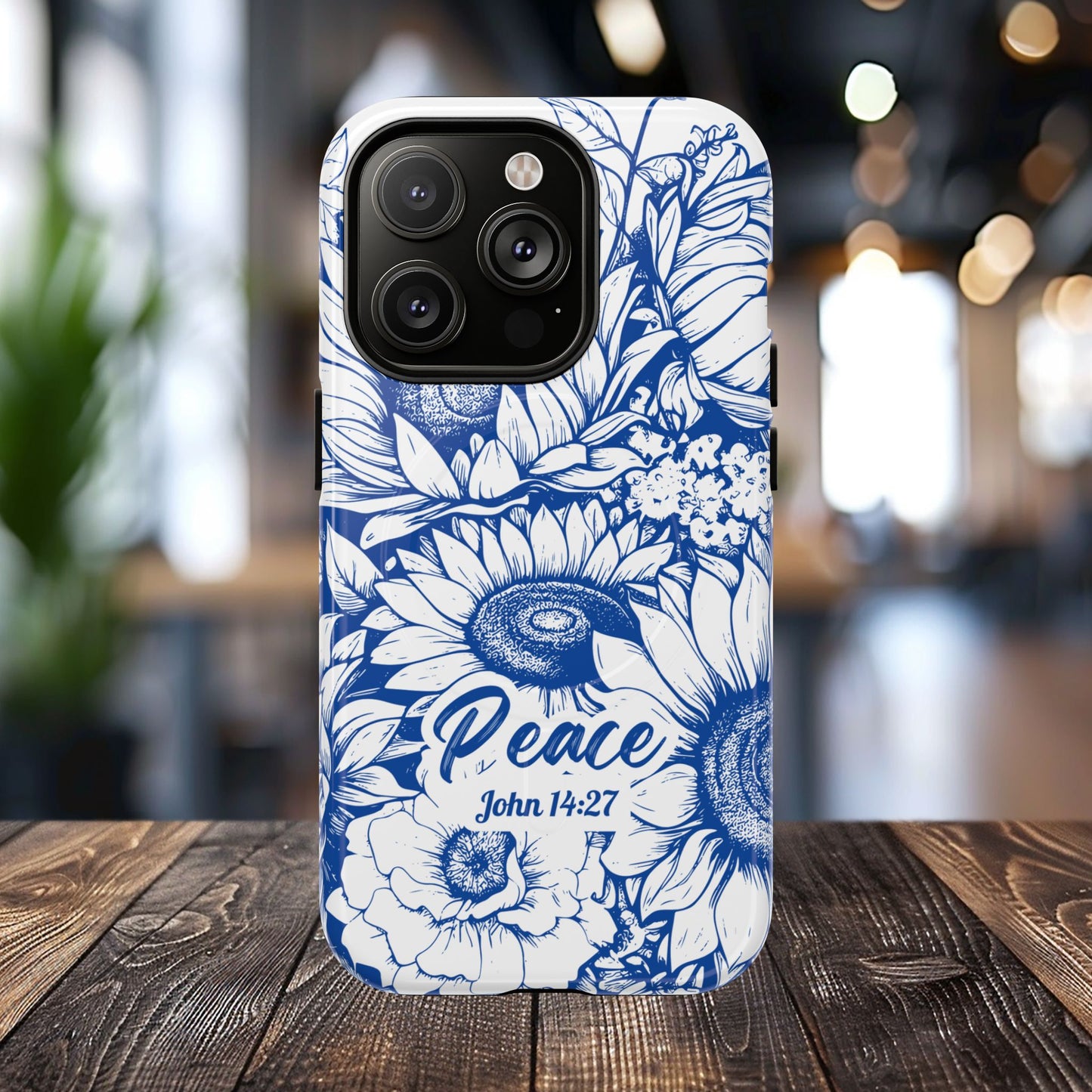 Peace I Leave with You John 14:27, Inspirational Gift, Tough iPhone Magnetic Case Scripture, Sunflower Bible Verse, MagSafe® iPhone® Tough Case, iPhone 14, iPhone 15, iPhone 16, Pro, Pro Max, Plus.
