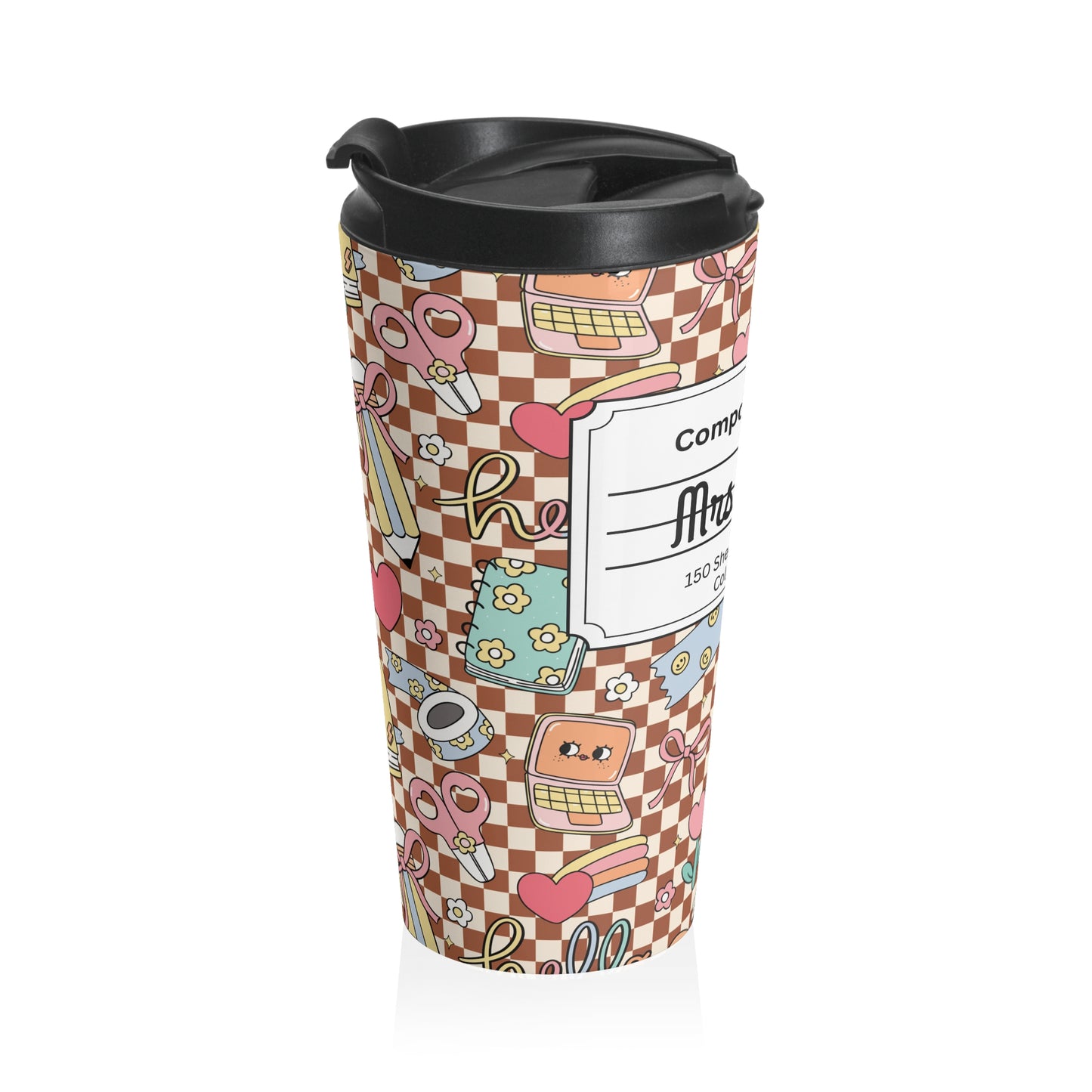 Customizable Brown Doodle Daydream Composition Book Inspired Travel Mug, Personalized Gift for Teachers, Back to School Drinkware, Christmas Present, Stylish Coffee Cup