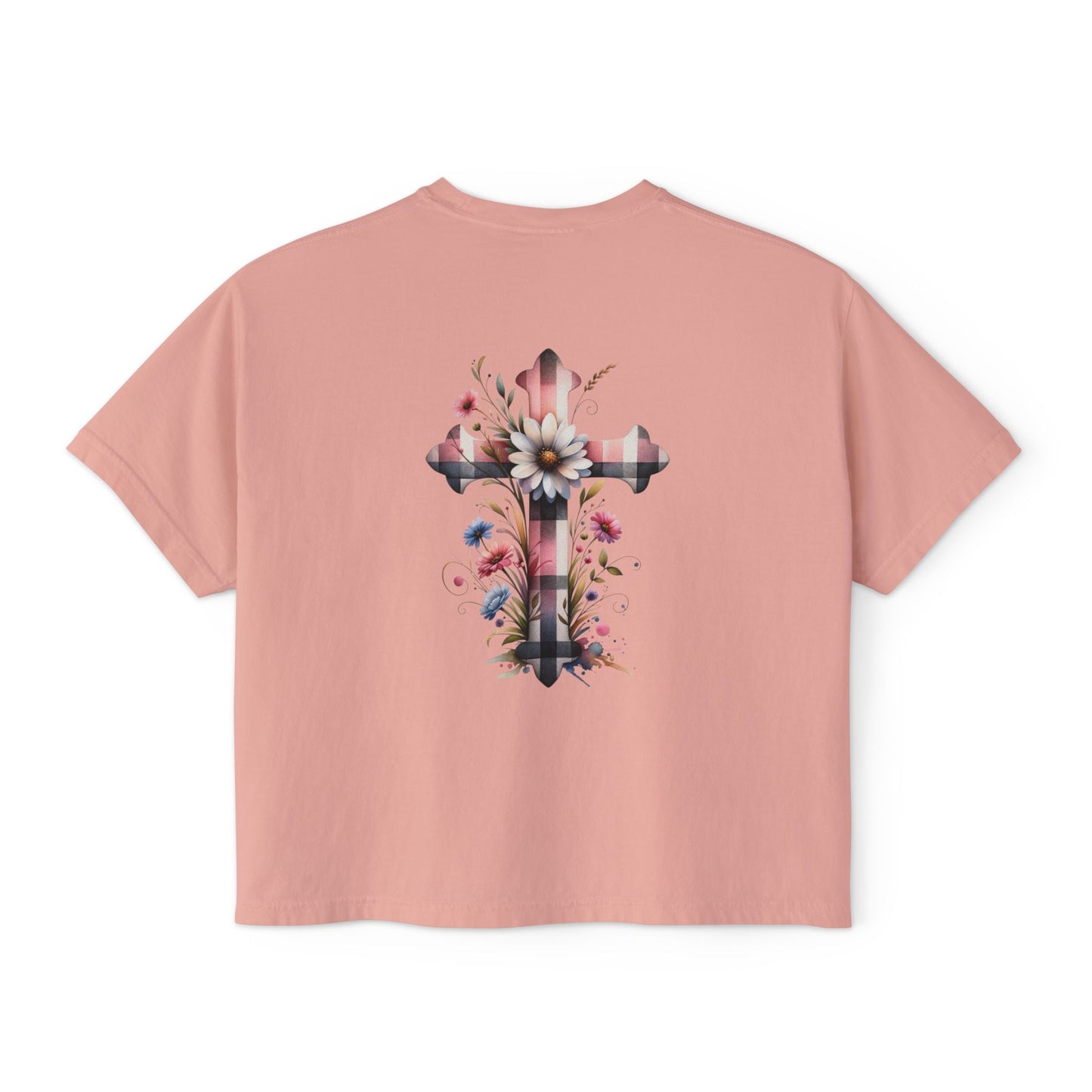 Faith and Floral Cross Women's Comfort Colors Boxy Tee