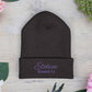 Purple Embroidered 'ELOHIM, GENESIS 1:1' Classic Cuffed Beanie - Cozy Winter Hat, Streetwear Accessory, Personalized Gifts, Religious Apparel, Unisex Beanie