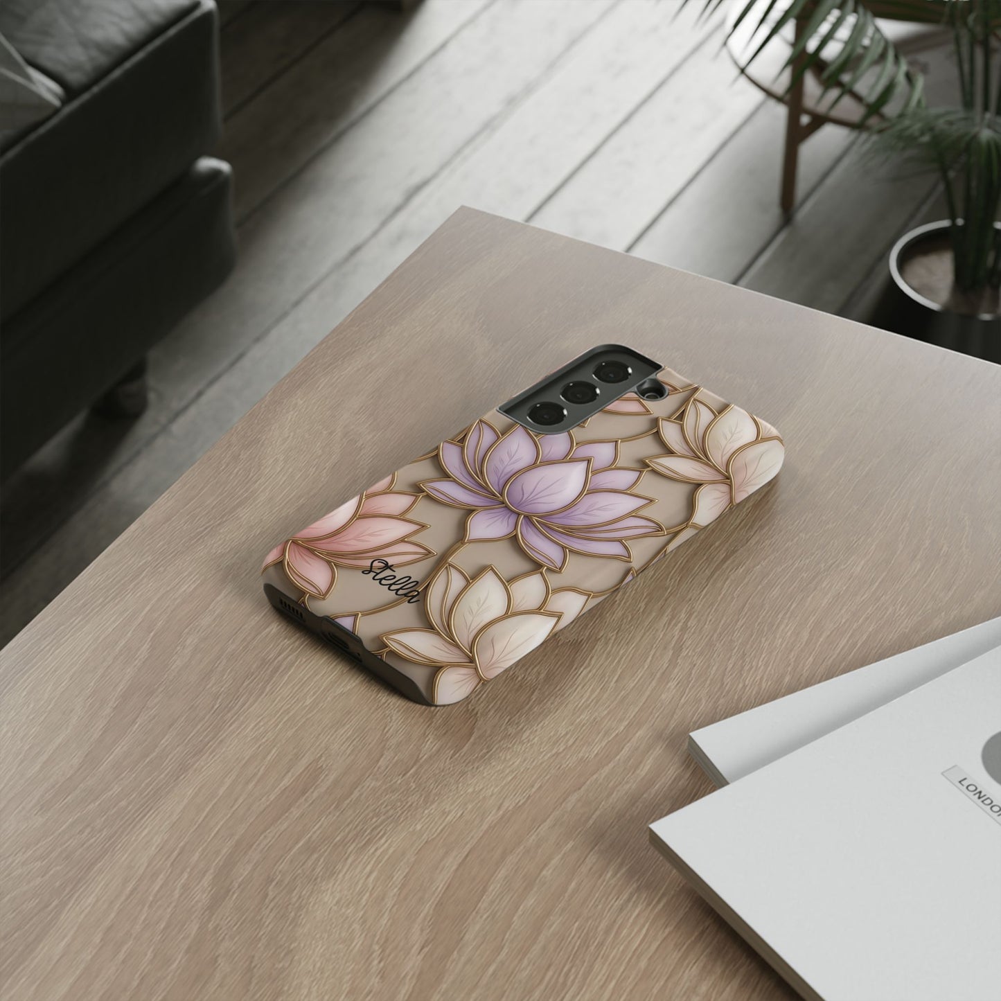 Personalized Lotus Floral Stained Glass Effect Tough Phone Case