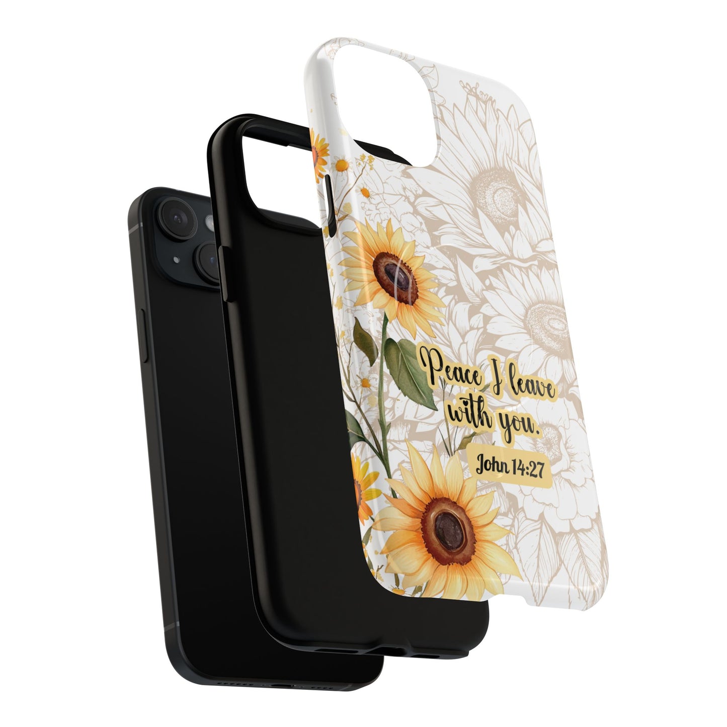 Peace I Leave with You John 14:27,  Inspirational Gift, Tough iPhone Magnetic Case  Scripture, Sunflower Bible Verse, MagSafe® iPhone® Tough Case, iPhone 14, iPhone 15, iPhone 16, Pro, Pro Max, Plus