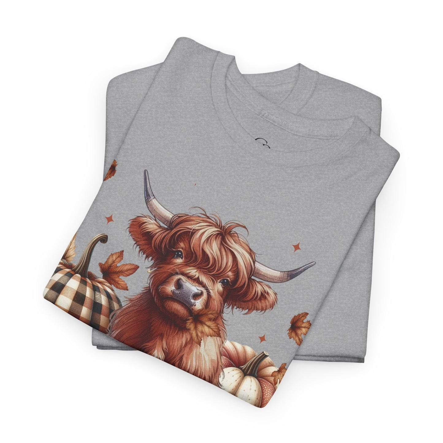 Autumn Highland Cow Charm Unisex Heavy Cotton Tee