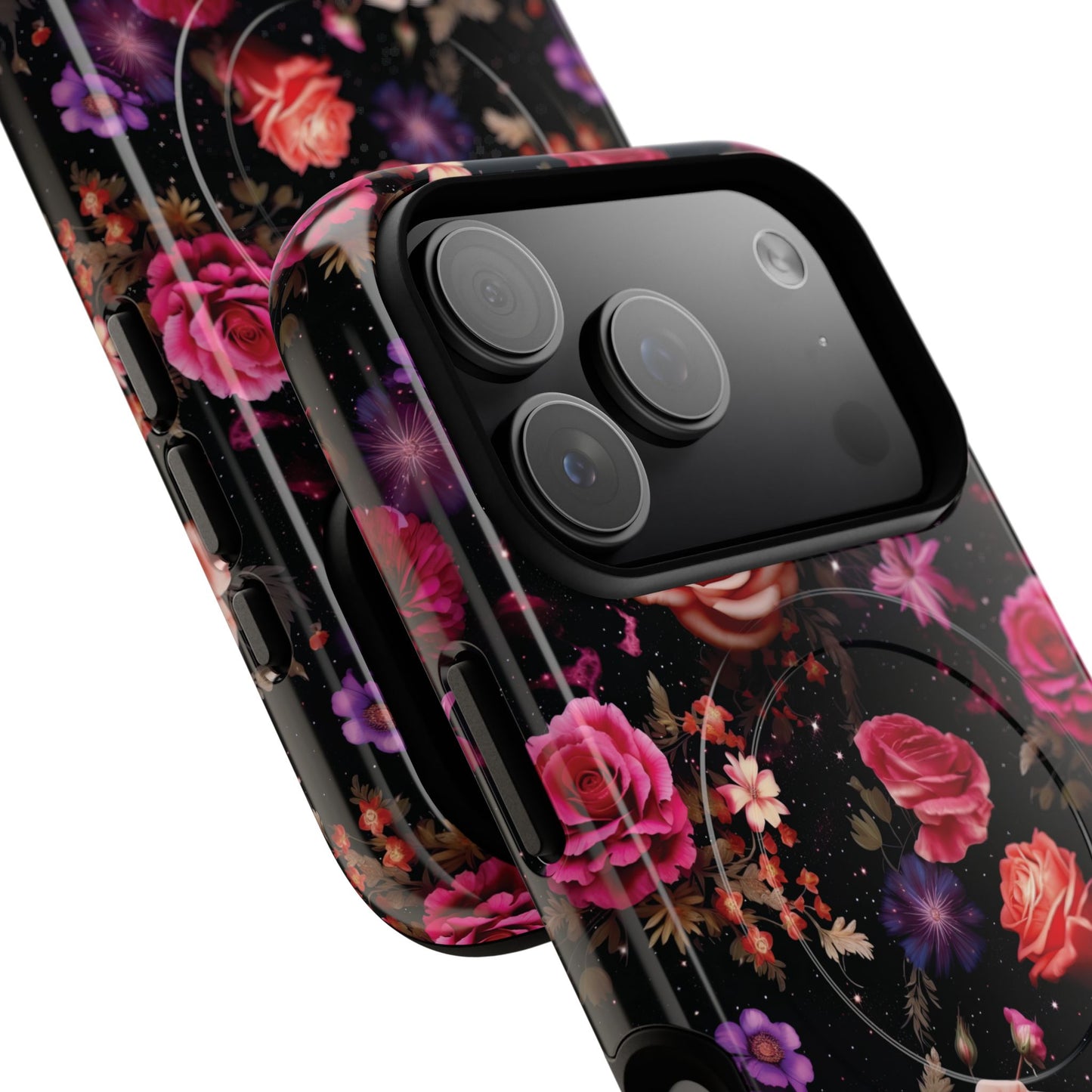Starry Rose Garden Tough Magnetic Phone Case, Stylish Phone Cover, Gift for Her, Elegant Floral Design, Durable Phone Accessories