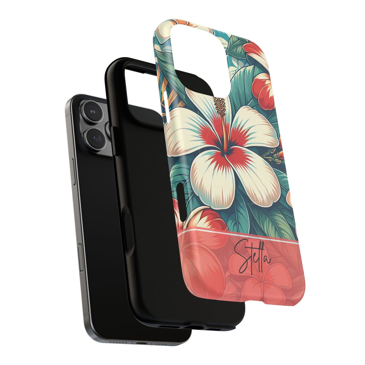 Tough Floral Phone Case, Tropical Hibiscus Design, Gift for Her, Summer Accessory, Customizable Phone Cover