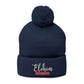 Pom-Pom Knit Cap with 'ELOHIM, GENESIS 1:1'  Embroidery Beanie - Stylish Winter Accessory for All Ages, Perfect Gift for Birthdays, Holidays, and Outdoor Activities