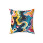 Psychedelic Visions Colorful Artistic Square Pillow | Vibrant Abstract Faces & Patterns Decor.