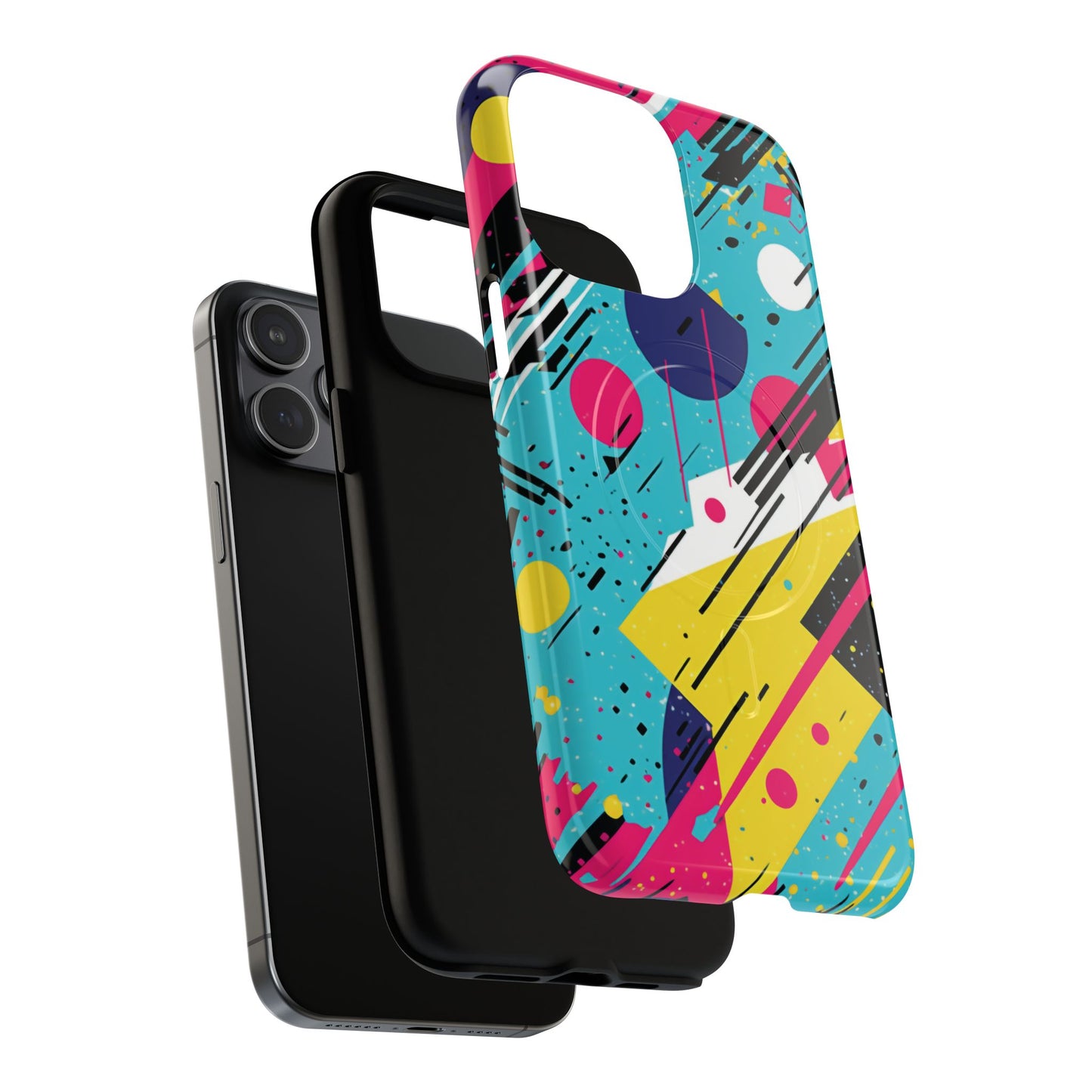 Retro Pop Vibes Magnetic iPhone Case with Abstract Design, Tough iPhone Cover, iPhone Accessory, Gift for Tech Lovers, Trendy iPhone Protector