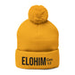 Cozy Pom-Pom Knit Cap with 'ELOHIM, GENESIS 1:1'  Embroidery Beanie - Stylish Winter Accessory for All Ages, Perfect Gift for Birthdays, Holidays, and Outdoor Activities