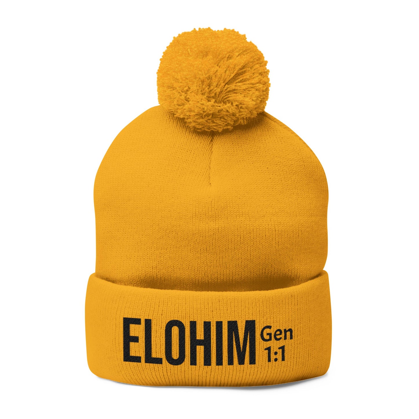 Cozy Pom-Pom Knit Cap with 'ELOHIM, GENESIS 1:1'  Embroidery Beanie - Stylish Winter Accessory for All Ages, Perfect Gift for Birthdays, Holidays, and Outdoor Activities
